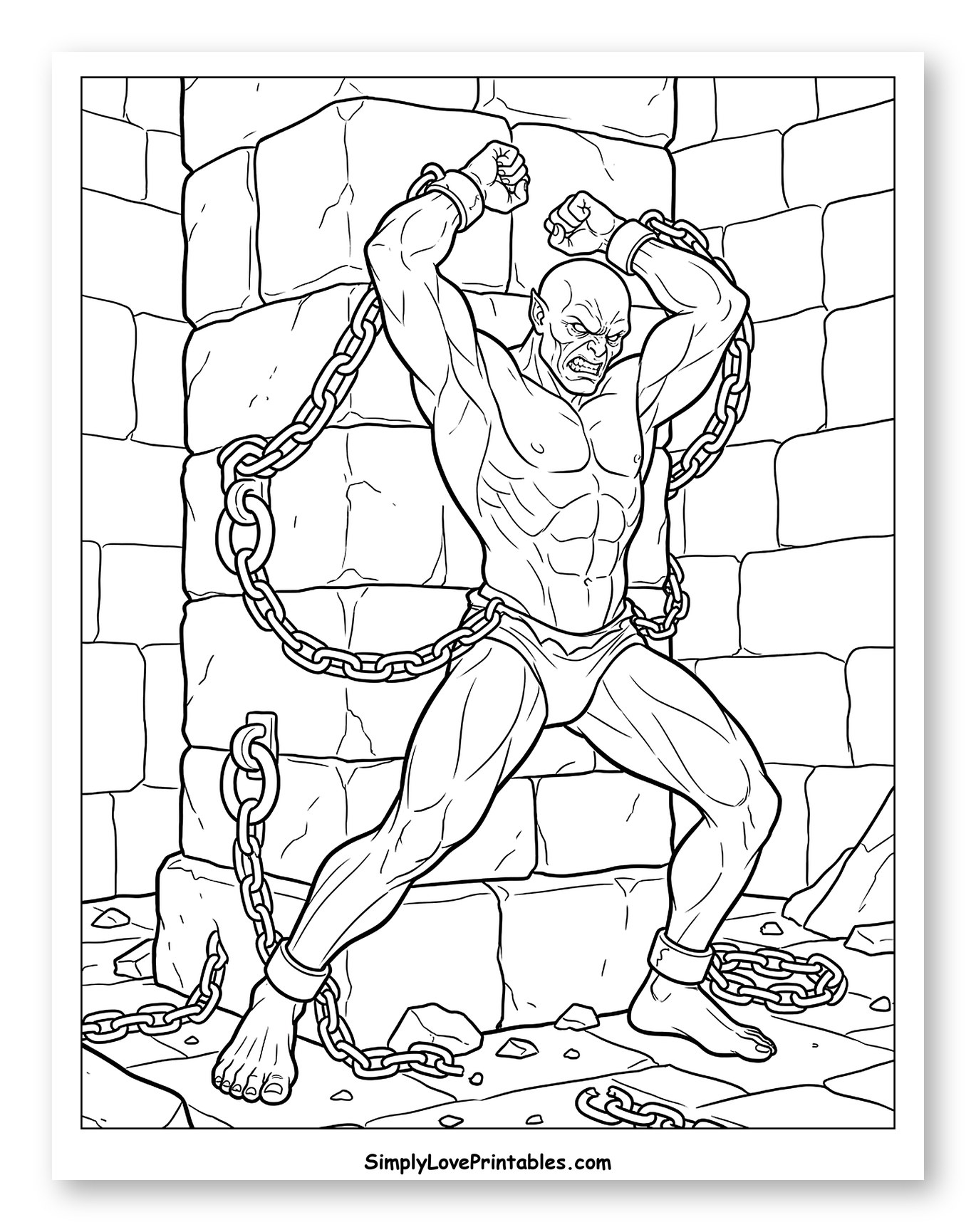 Muscular Ghoul Breaking Free from Chains Coloring Page