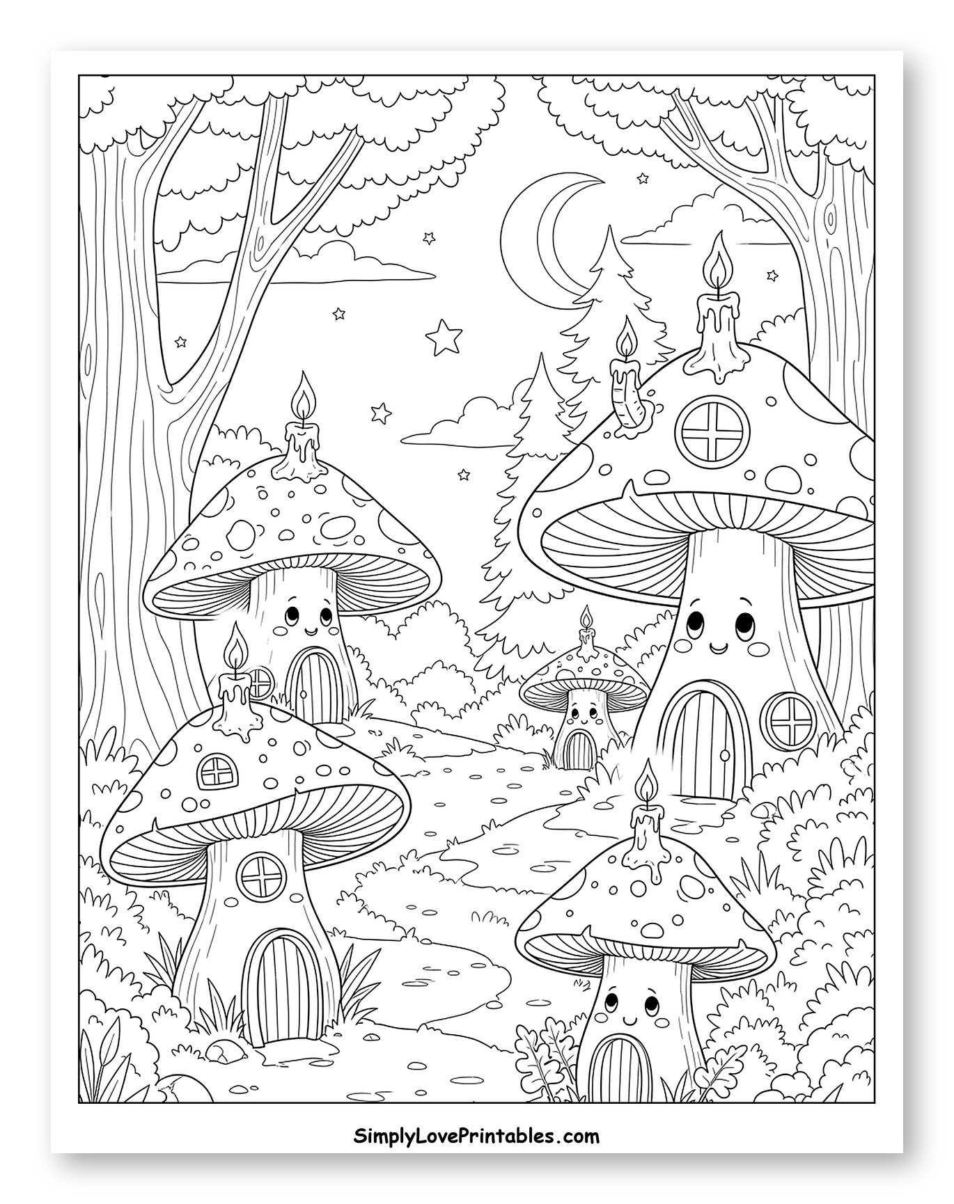 Mushroom Houses with Candles in a Forest