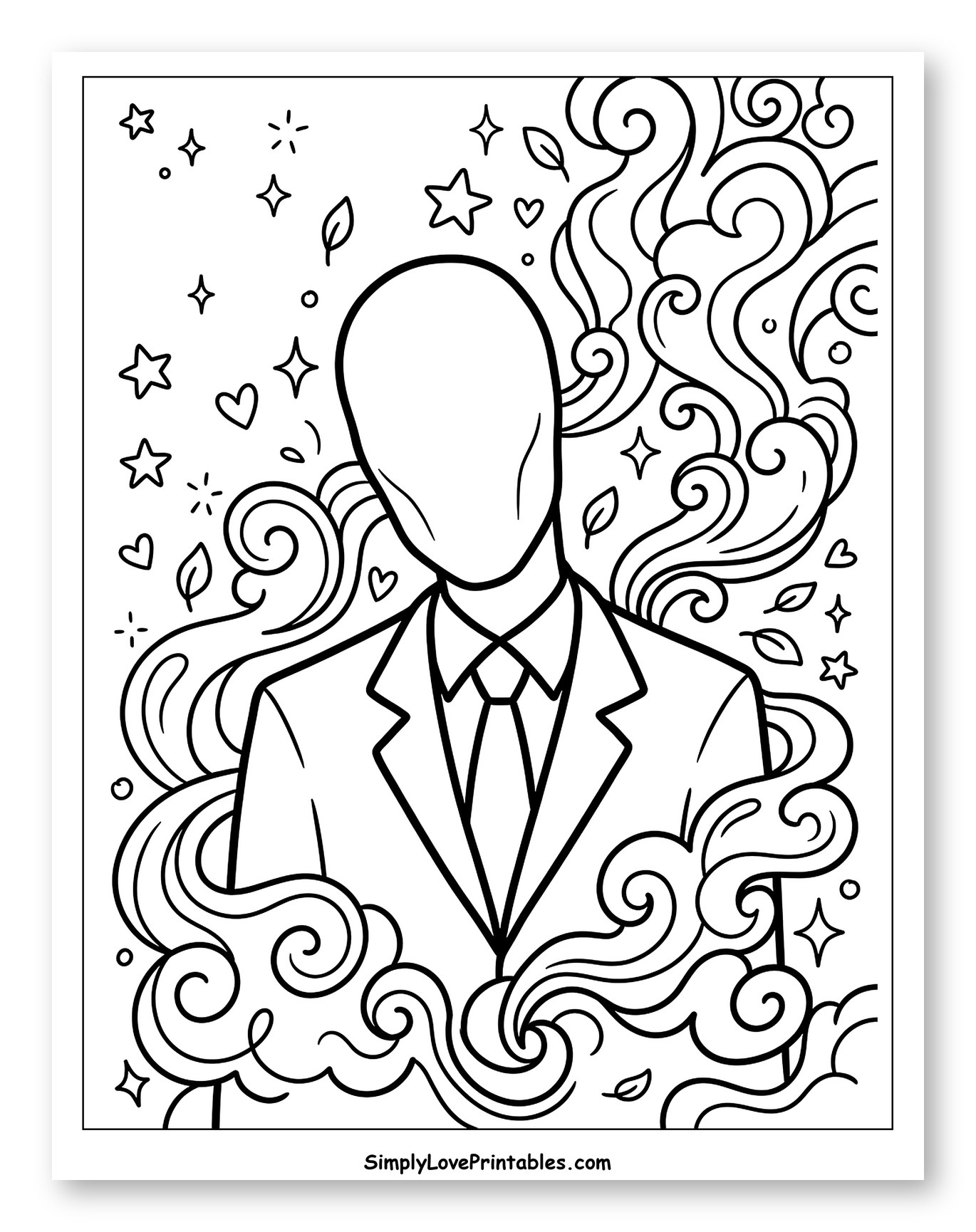 Mysterious Slender Man with Swirling Aura to Color for Adults