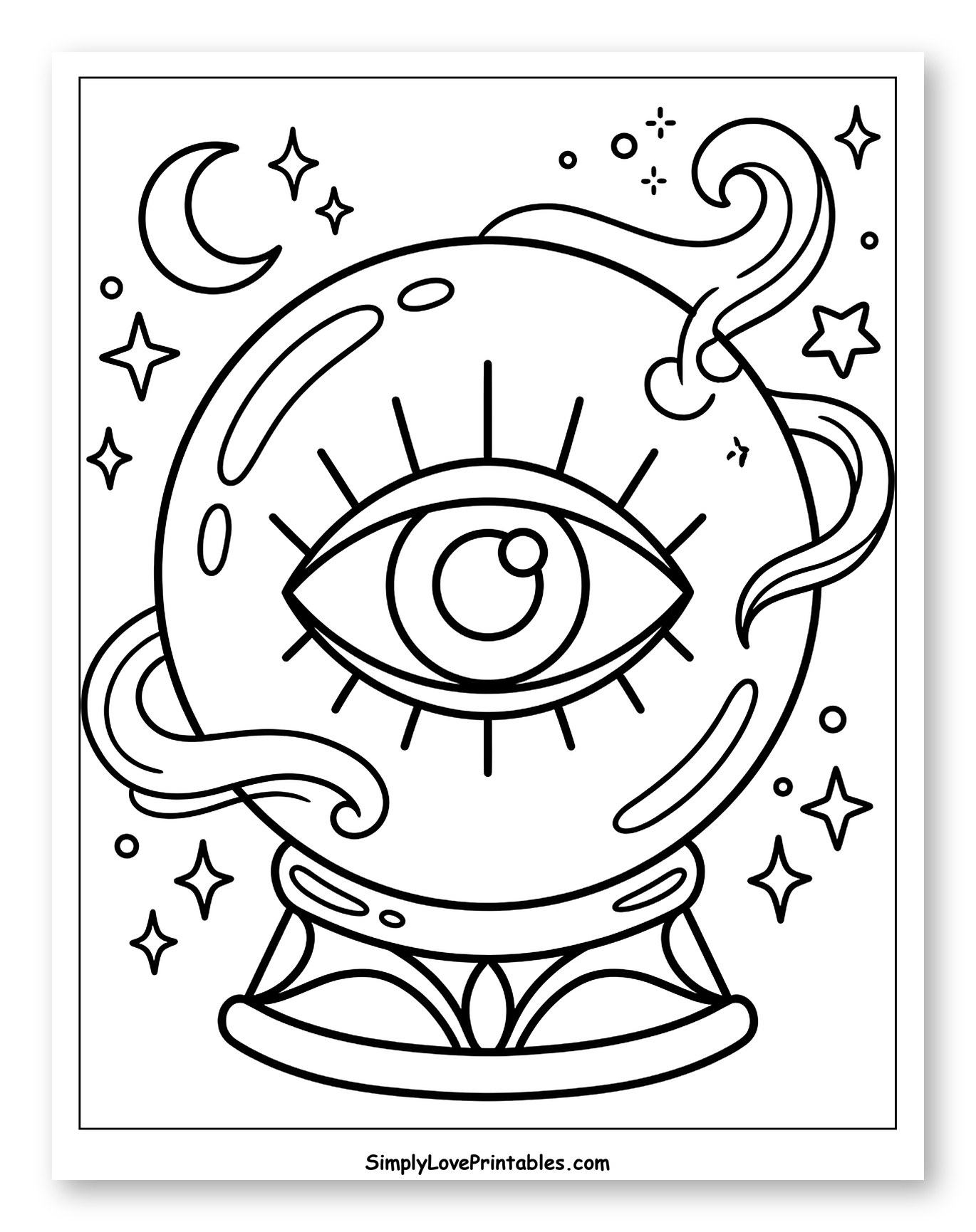 Mystical Eye Crystal Ball with Stars and Moon to Color for Adults