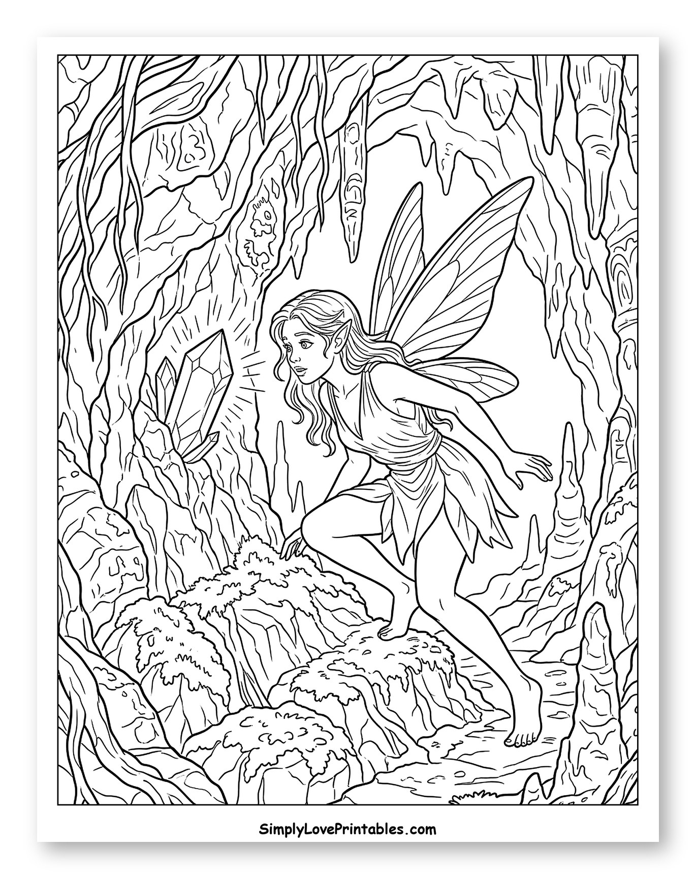 Mystical Fairy in a Crystal-Lit Cave