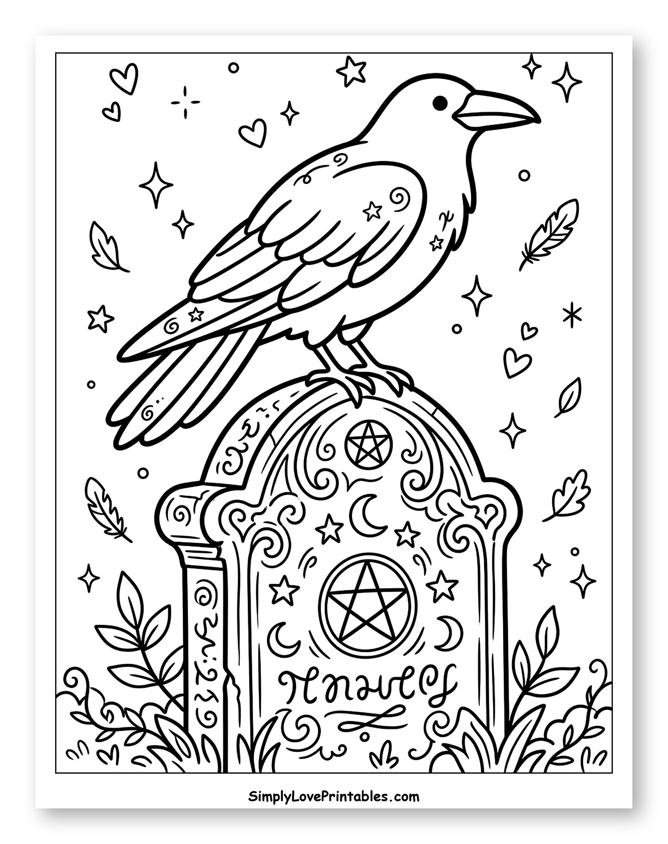 Mystical Raven Perched on Decorated Tombstone