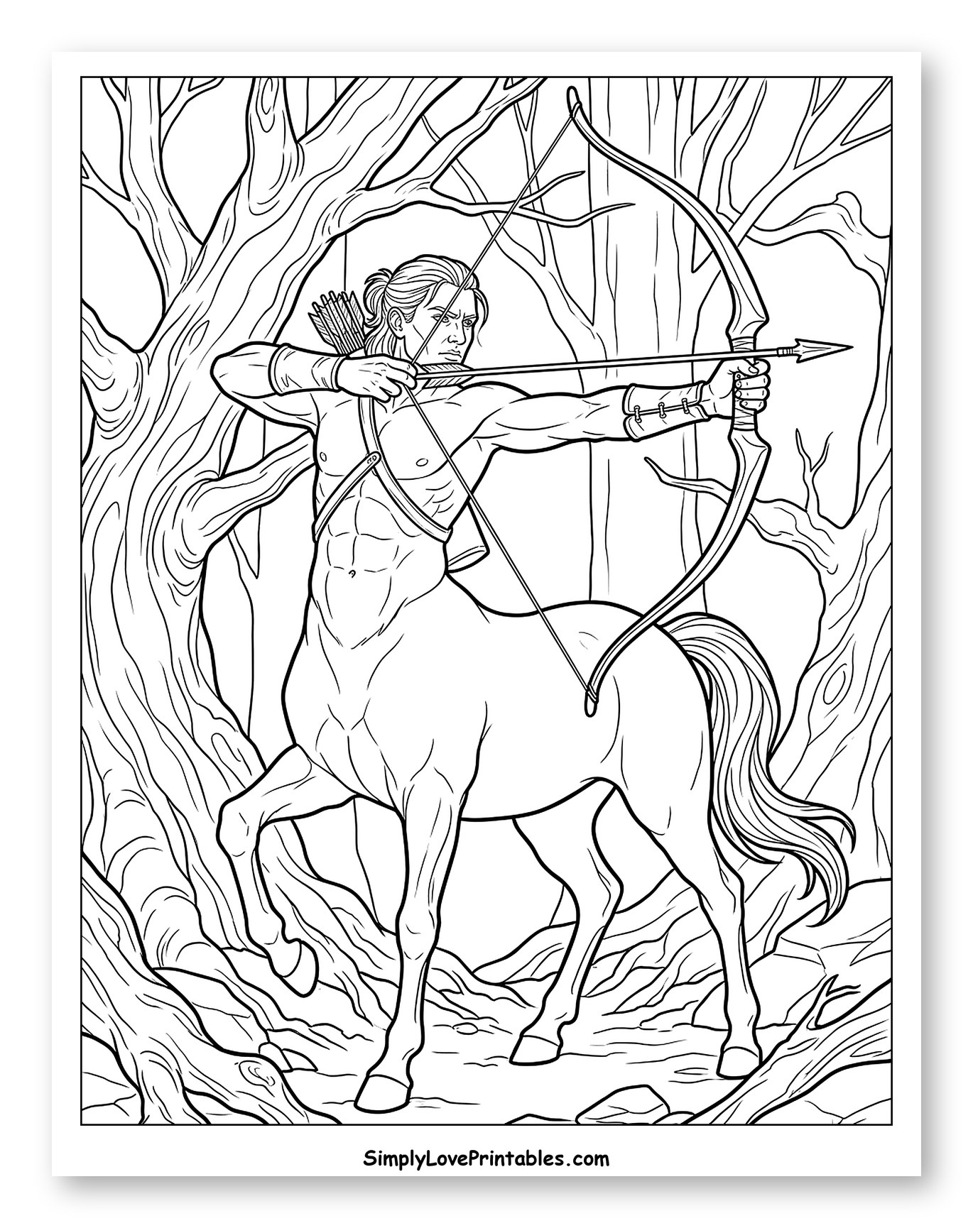 Mythical Centaur Archer in the Forest Coloring Sheet