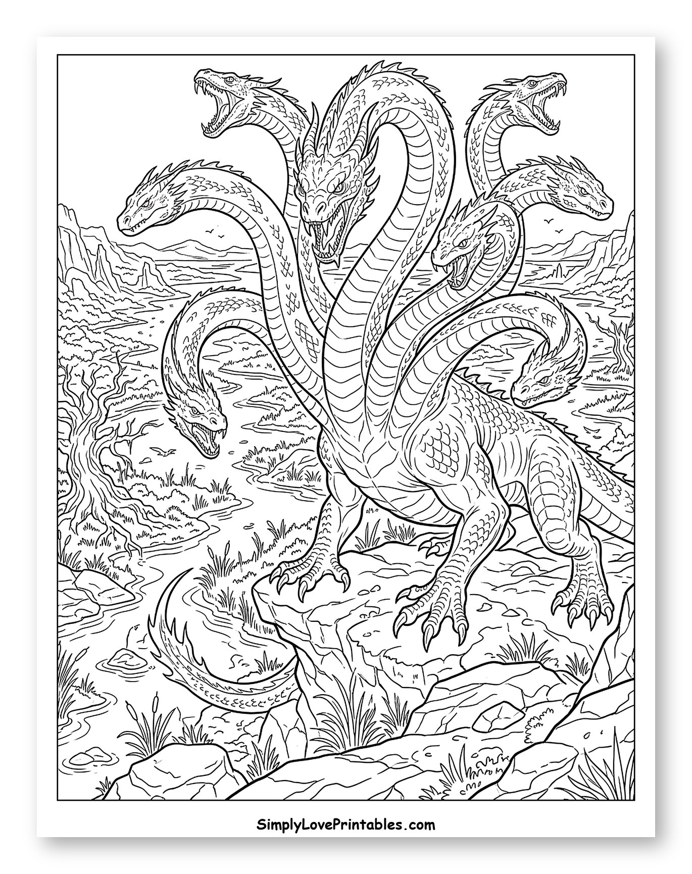 Mythical Seven-Headed Hydra by a River