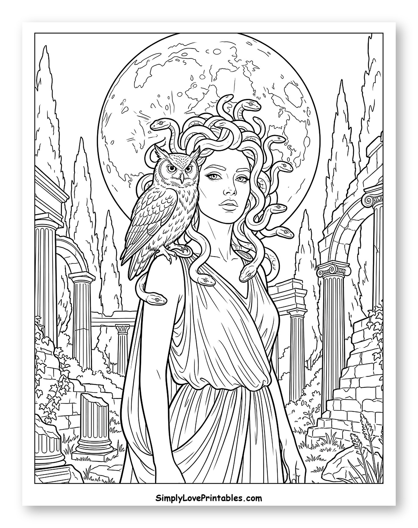 Mythological Medusa with Owl by Moonlight