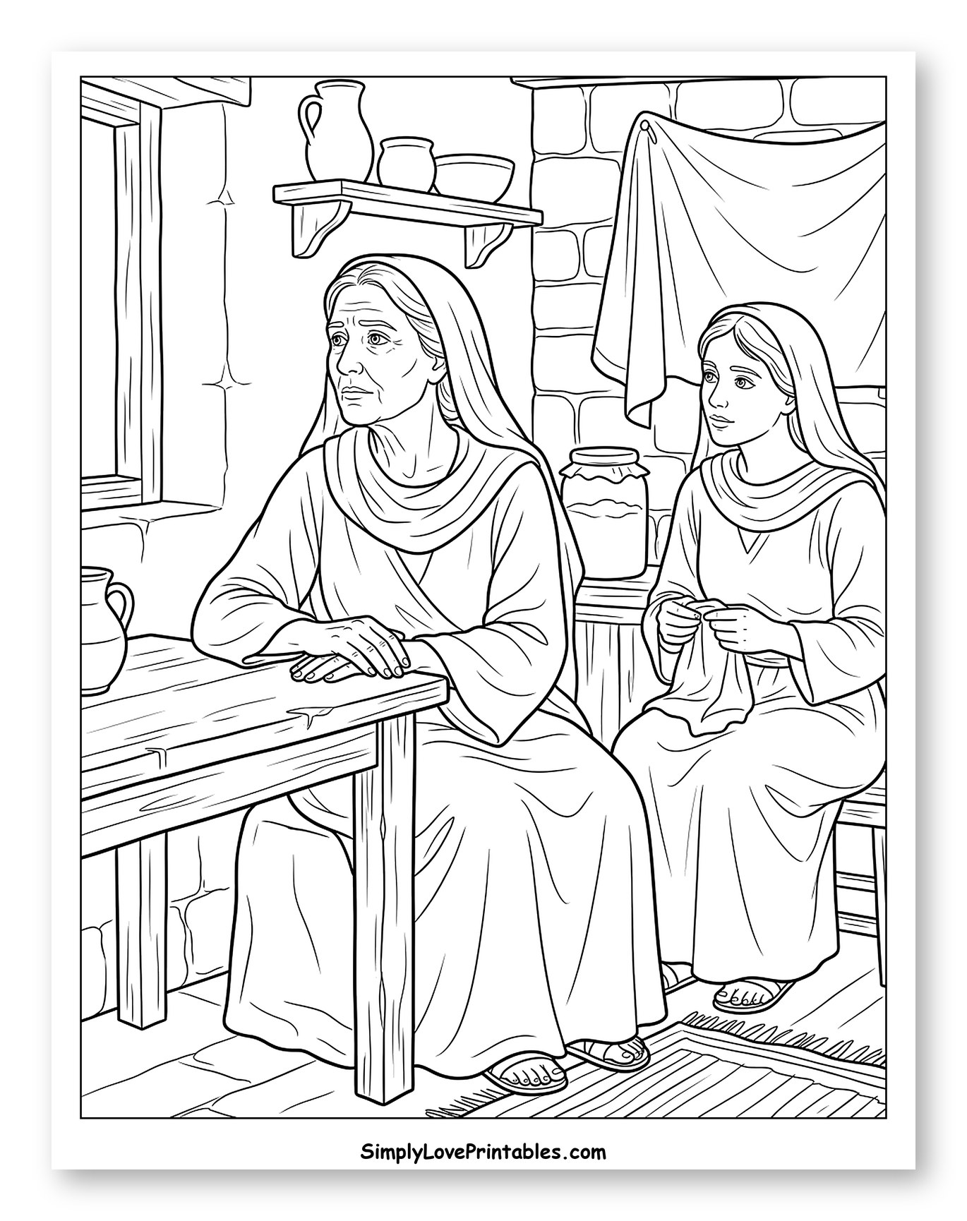 Naomi and Ruth Sitting in a Room to Color