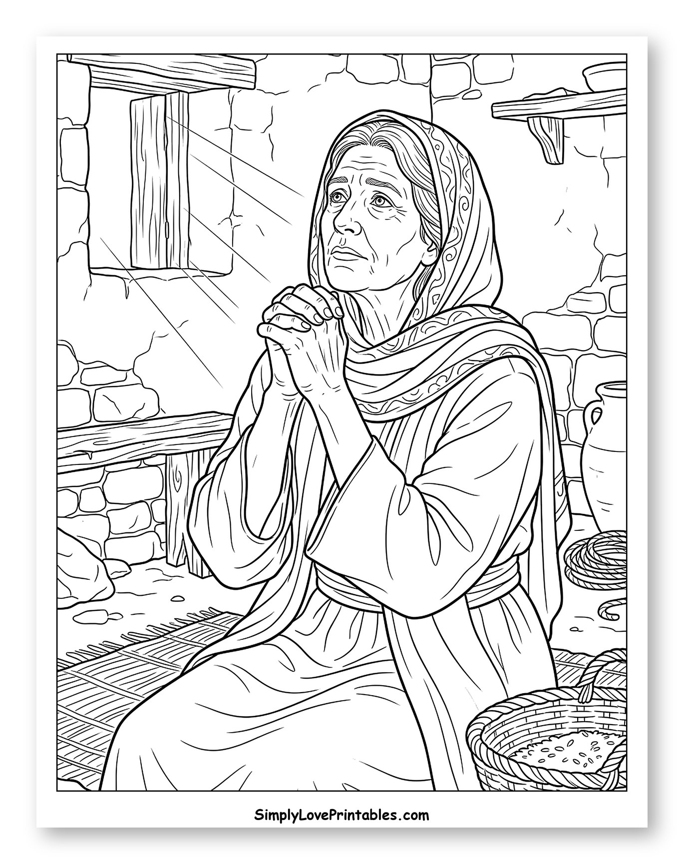 Naomi Praying with Clasped Hands to Color