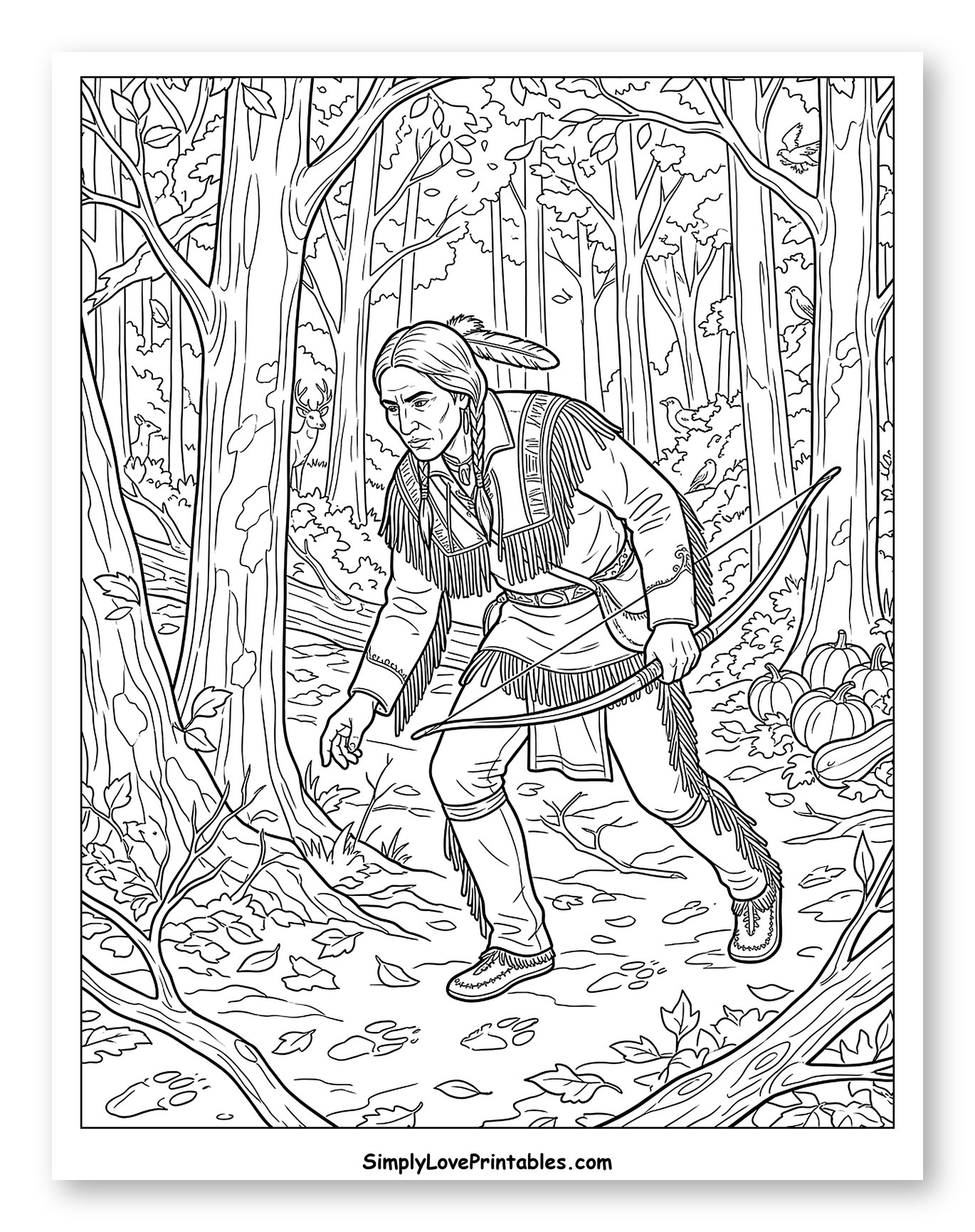 Native American Hunter in Autumn Forest