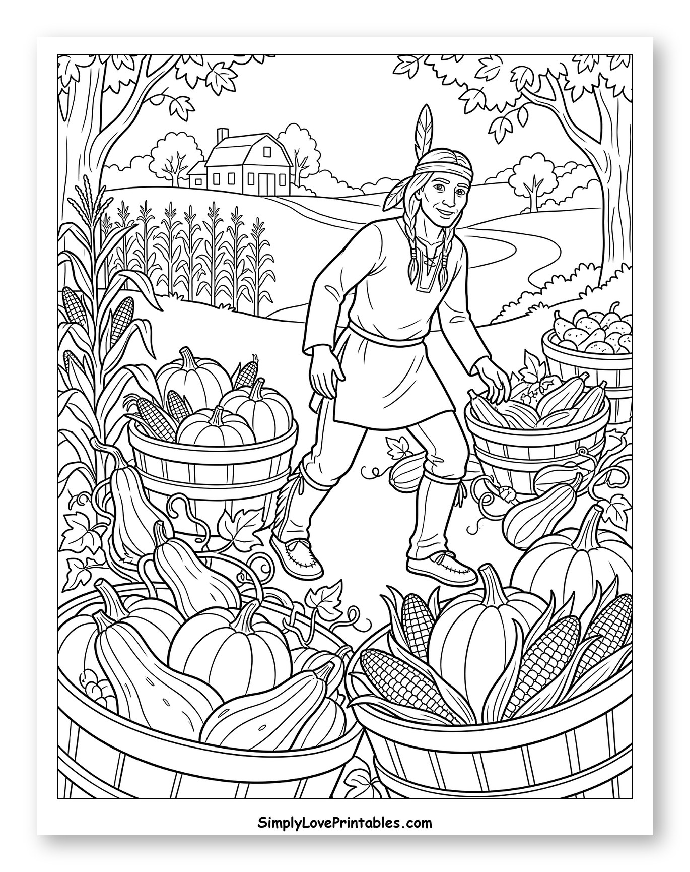 Native American Man Harvesting Autumn Crops