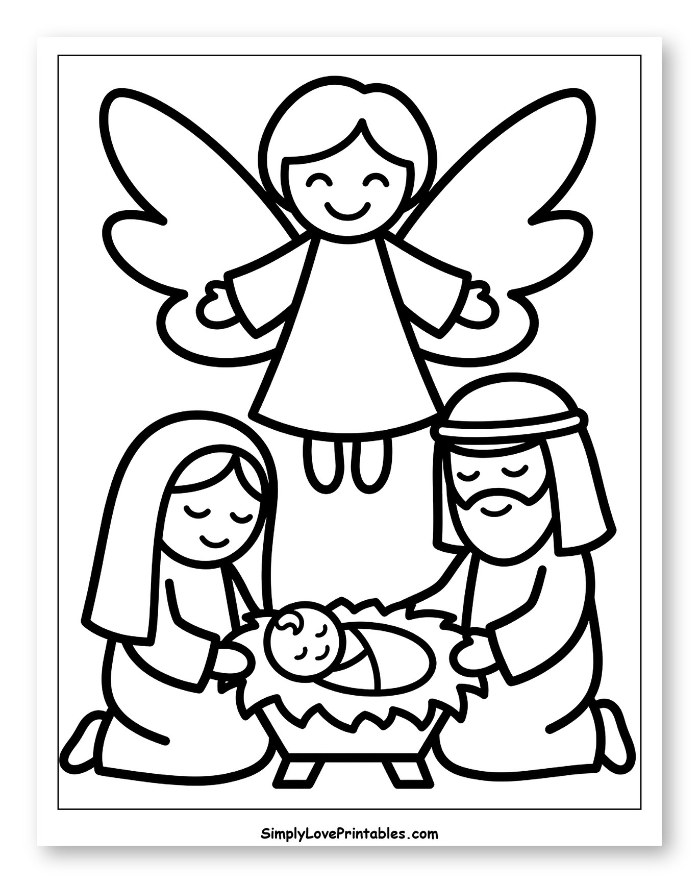 Nativity Scene with Angel, Mary, Joseph, and Baby Jesus