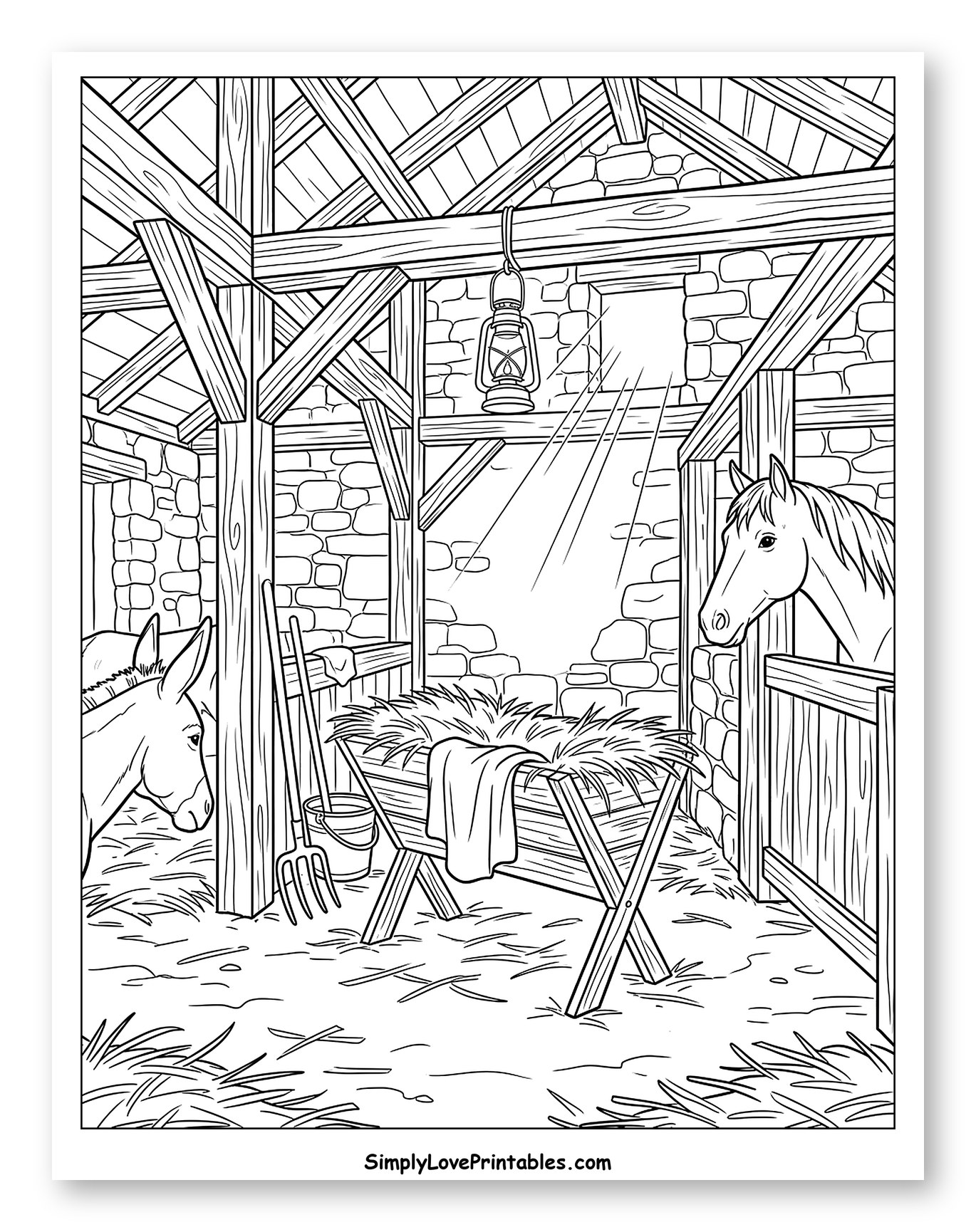 Nativity Stable with Manger and Farm Animals
