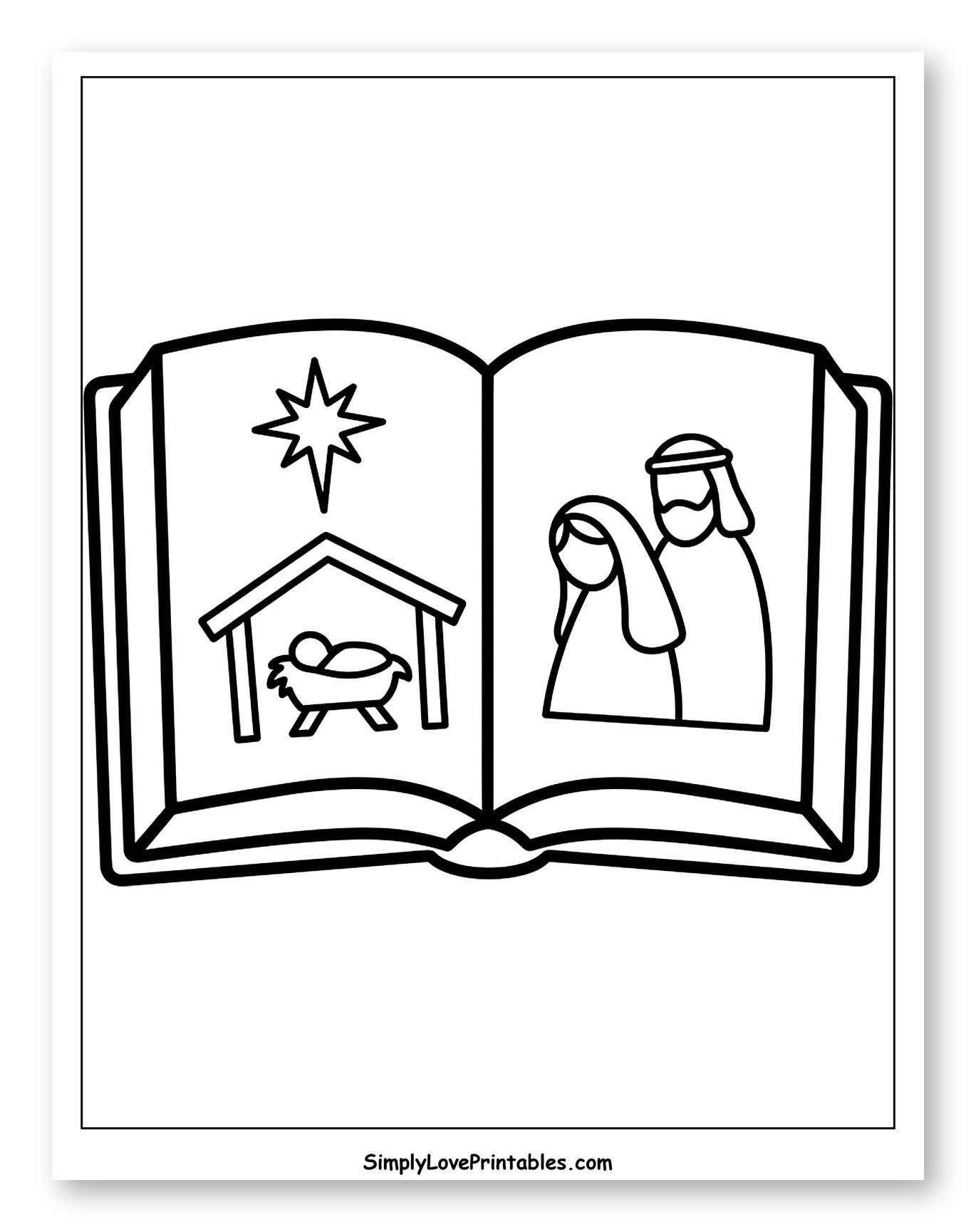Nativity Story in an Open Book to Color for Toddlers