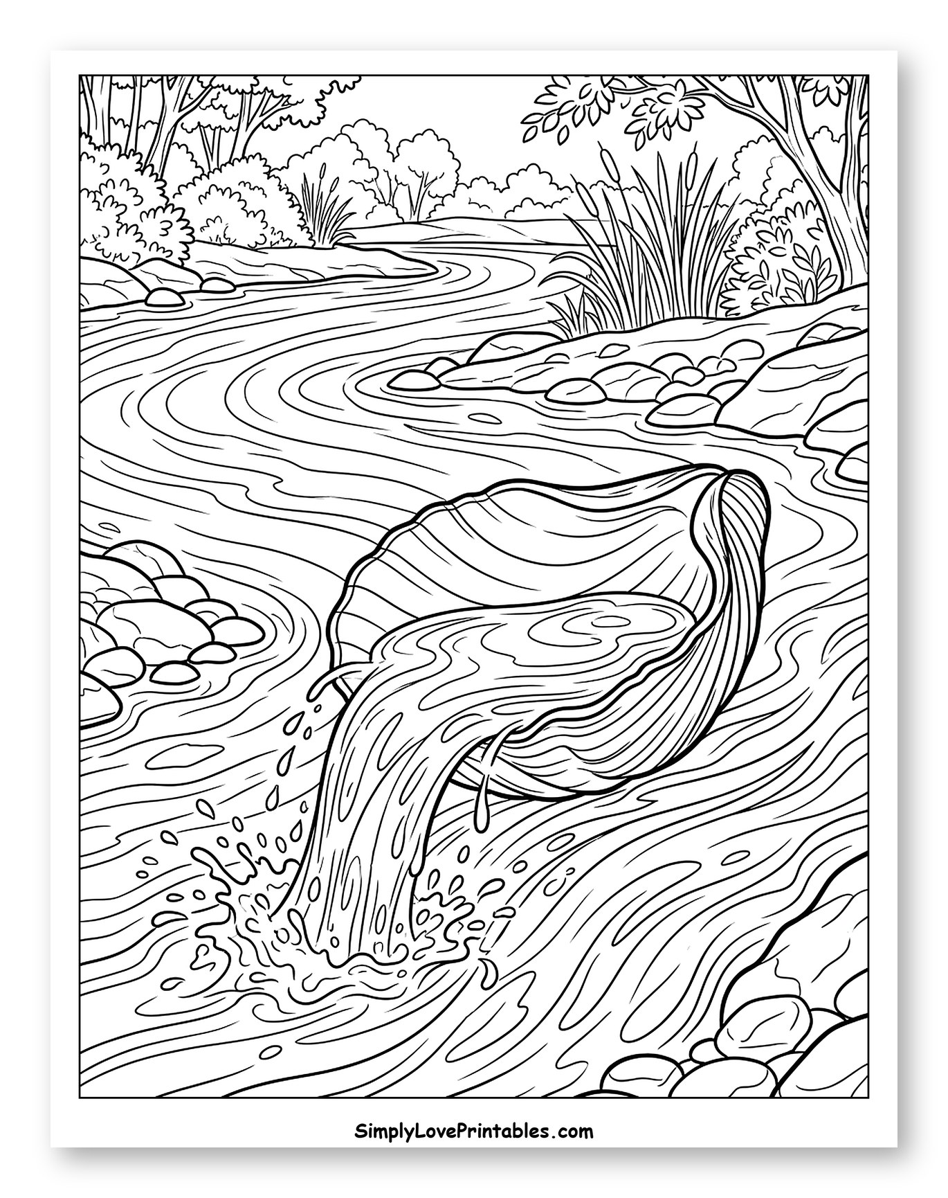 Natural River Scene with a Pouring Seashell