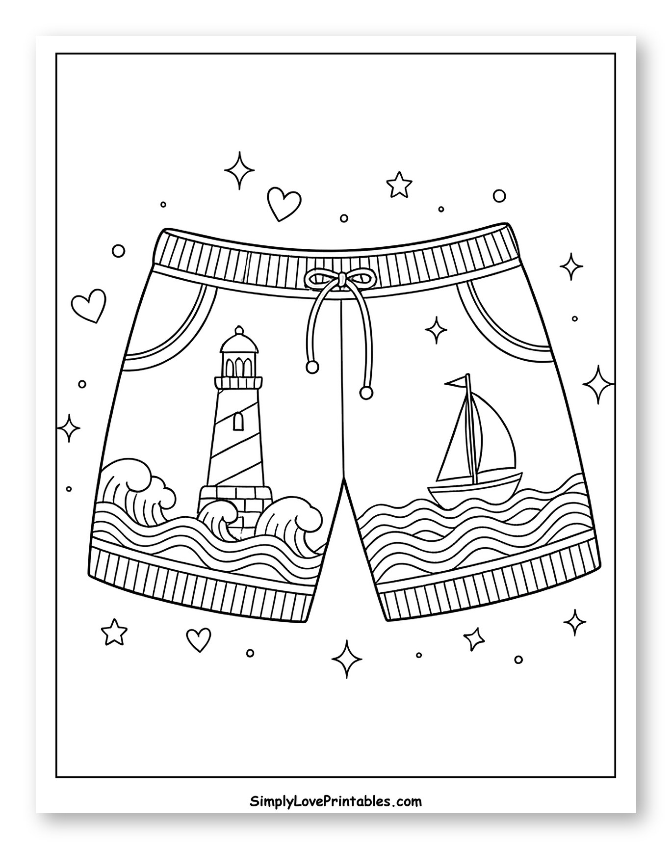Nautical Themed Shorts with Lighthouse and Sailboat