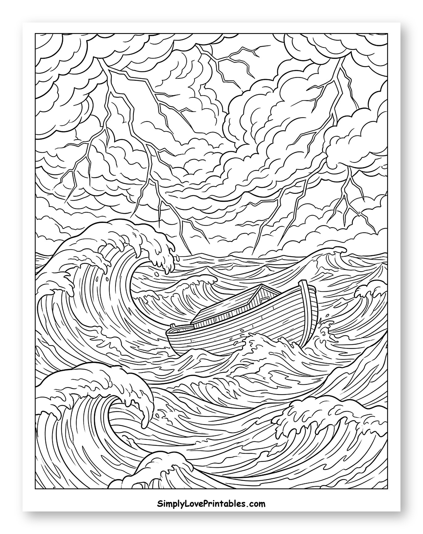 Noah's Ark Riding Ocean Waves with Lightning