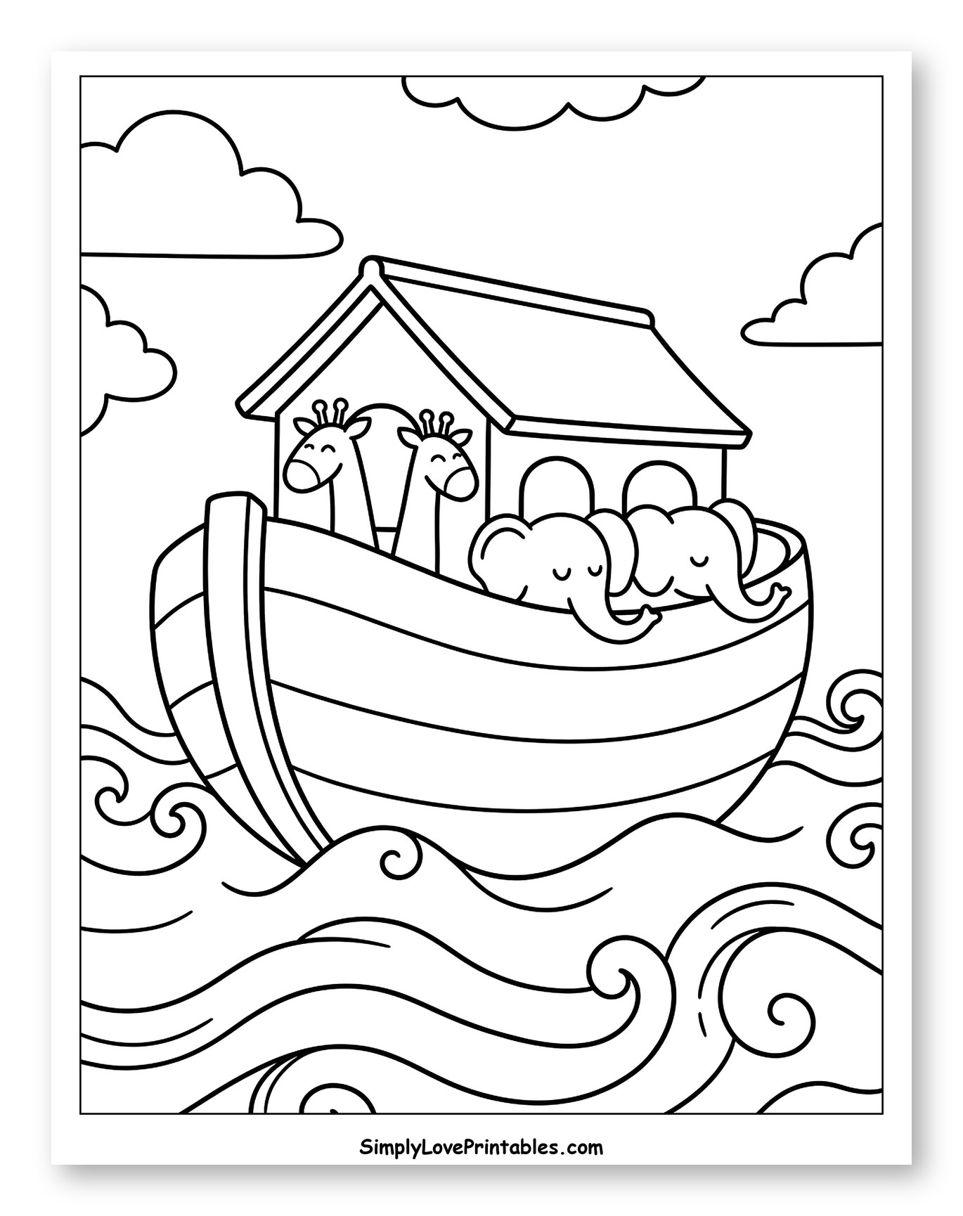 Noah's Ark with Giraffes and Elephants to Color for Toddlers