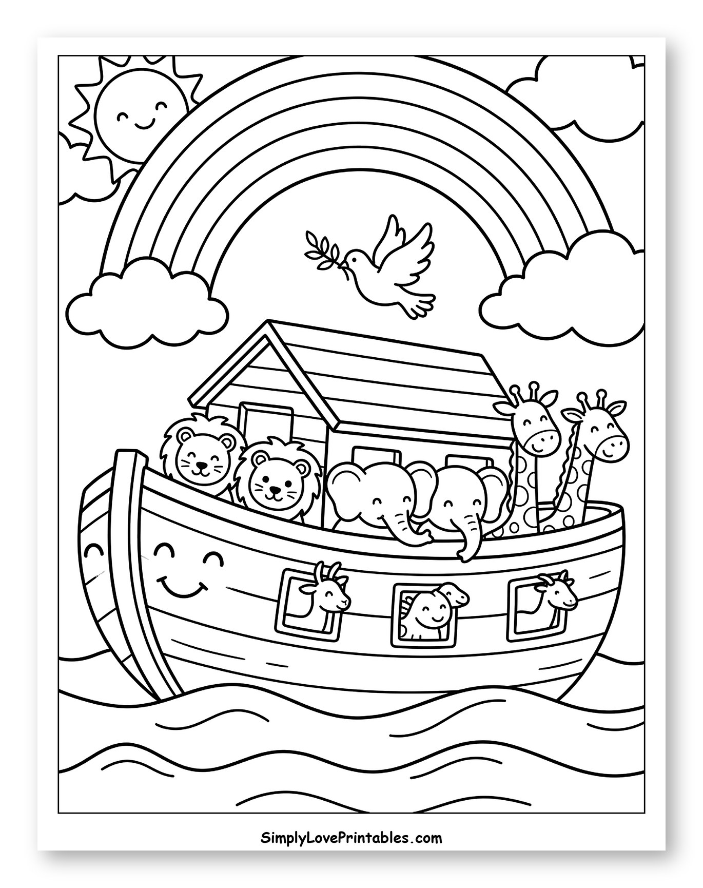 Noah's Ark with Happy Animals and Rainbow