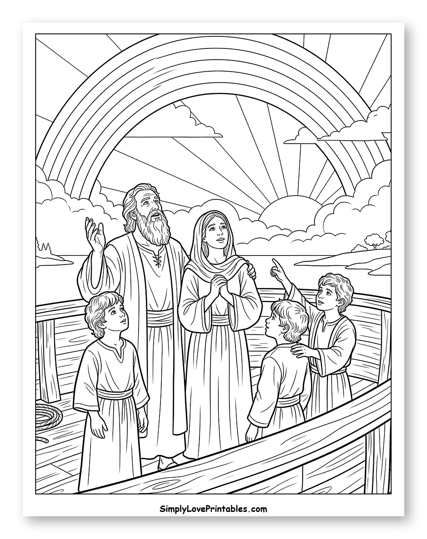 Noah's Family Gazing at Rainbow