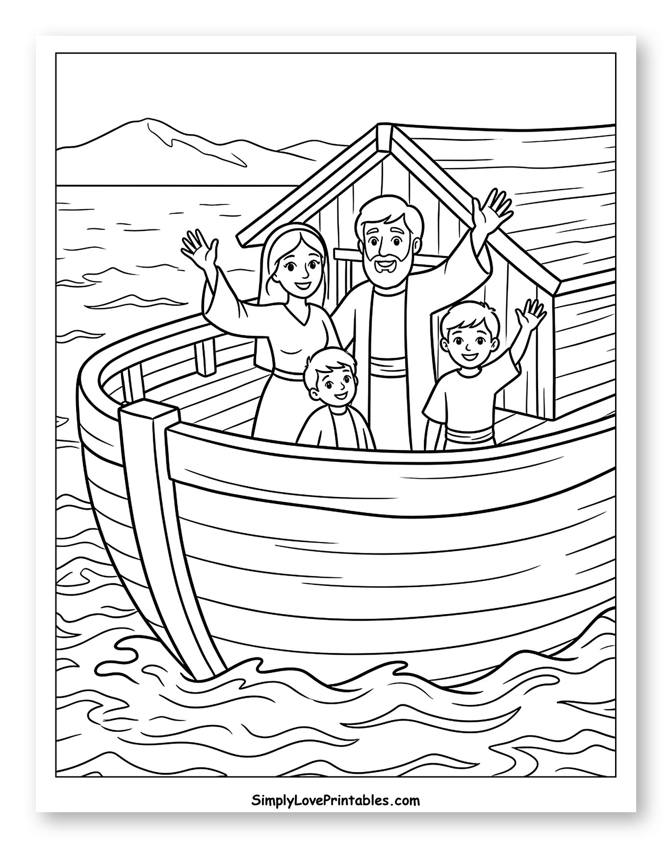 Noah's Family Waving from Ark