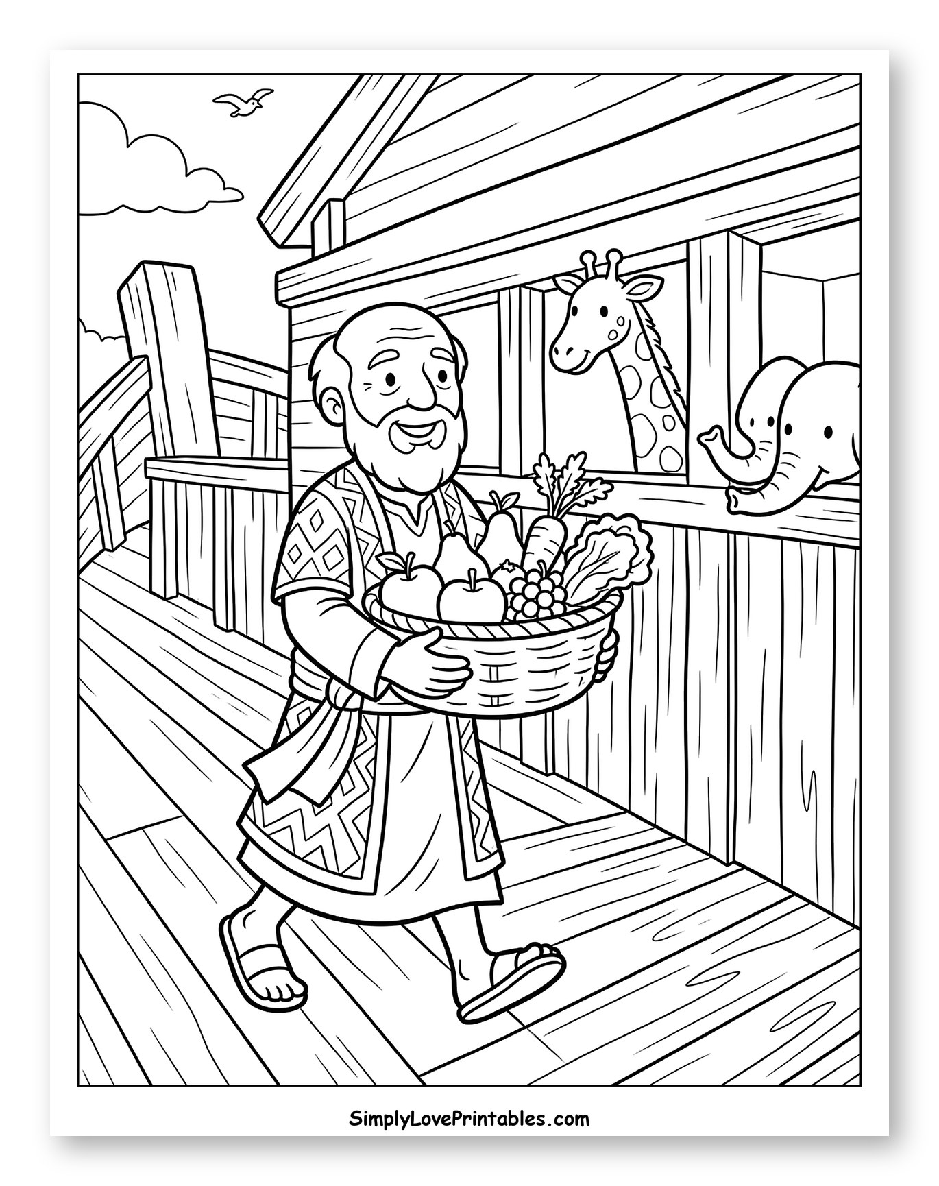 Noah with a Basket of Food to Color for Kids