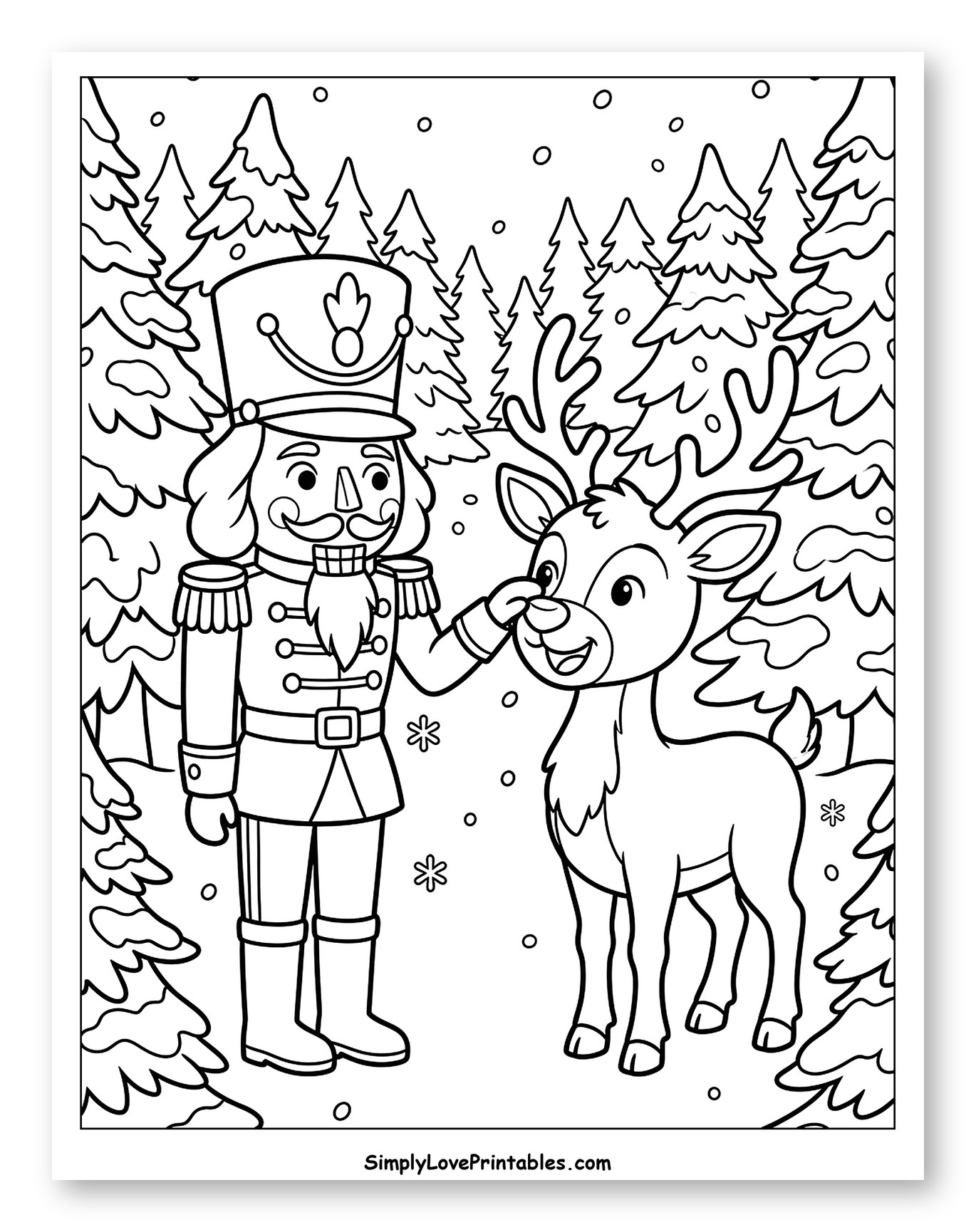 Nutcracker and Reindeer in the Winter Woods