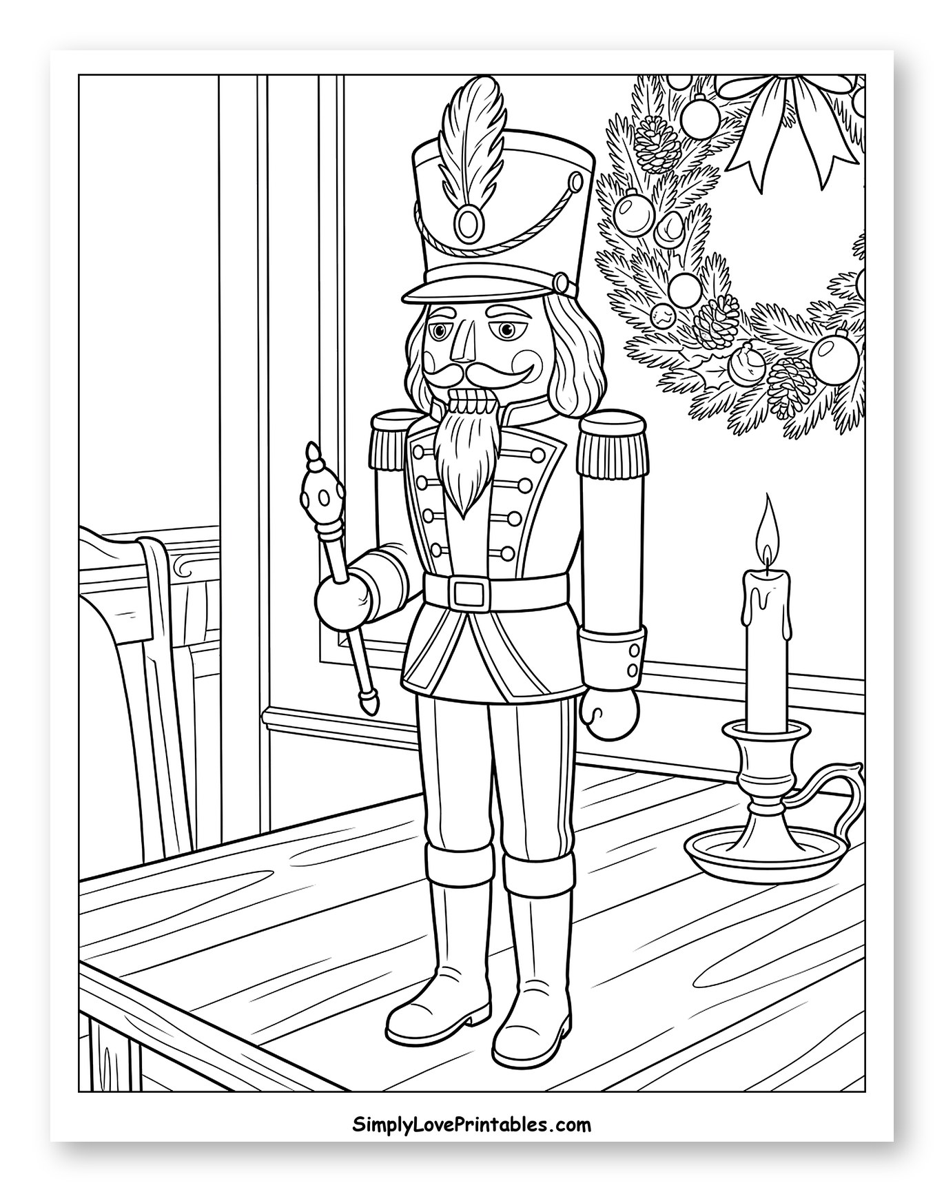 Nutcracker Soldier on a Festive Christmas Table Coloring Page
