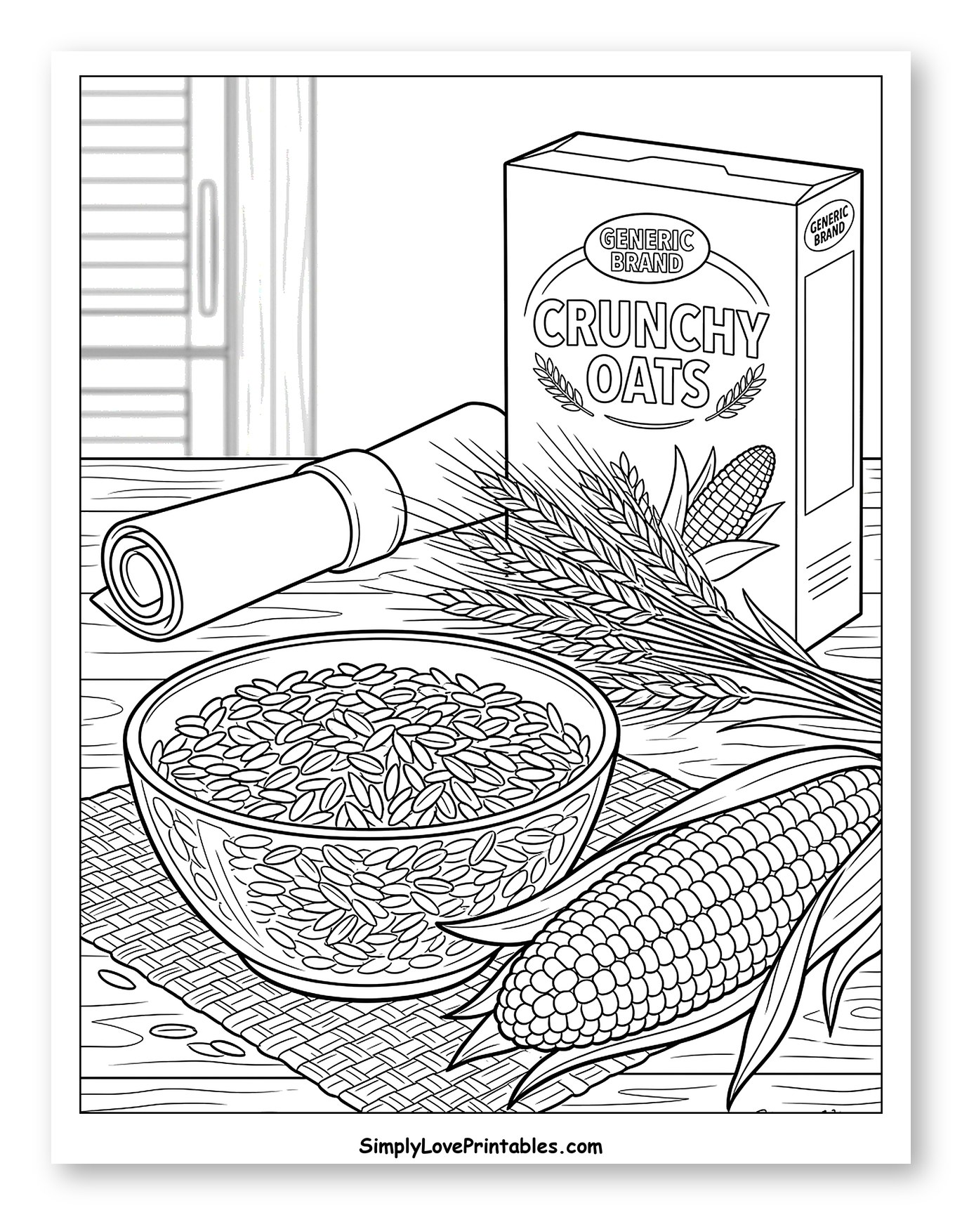 Oats Cereal Box, Bowl, Wheat, and Corn