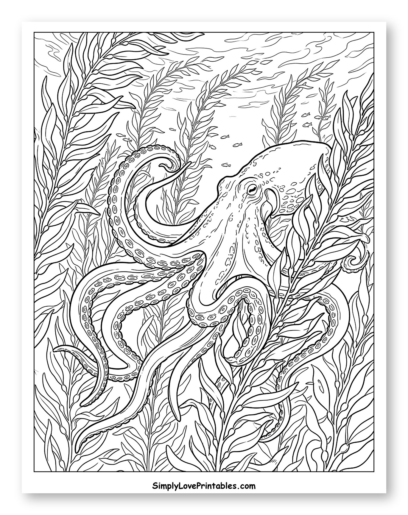 Octopus Hiding in a Kelp Forest Coloring Sheet