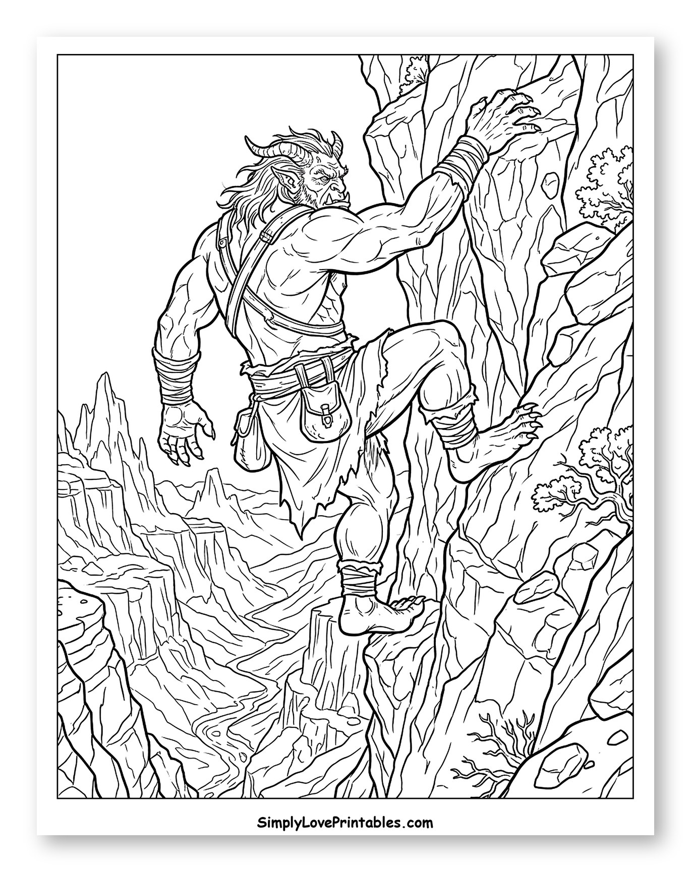 Ogre Climbing a Steep Mountain to Color