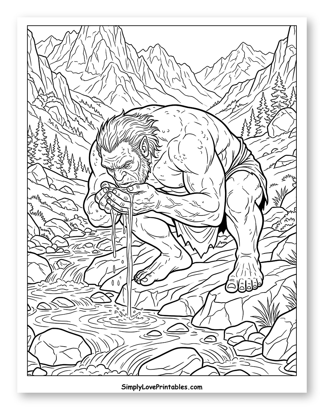 Ogre Drinking Water from Mountain Stream to Color