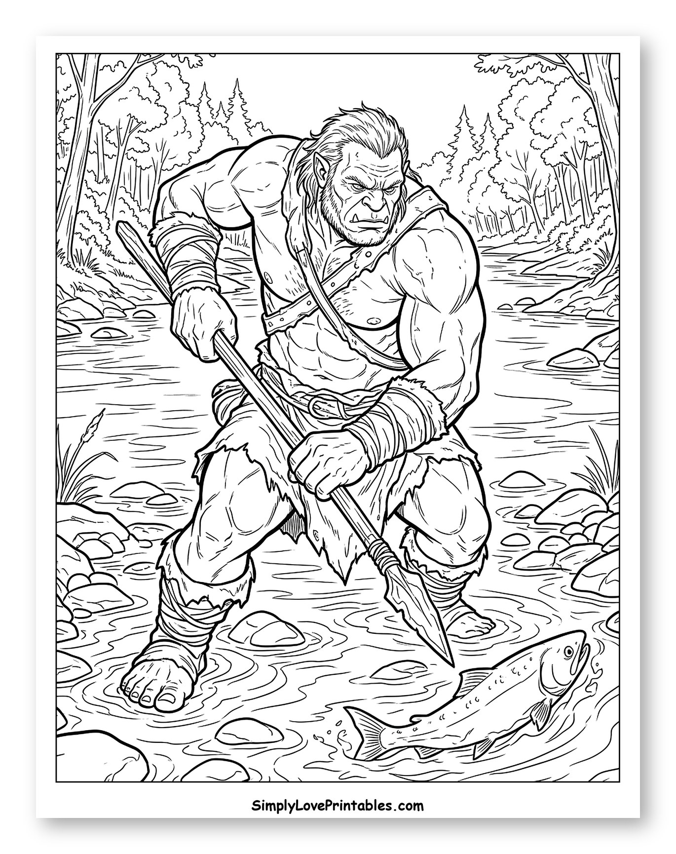 Ogre Fishing with a Spear in River