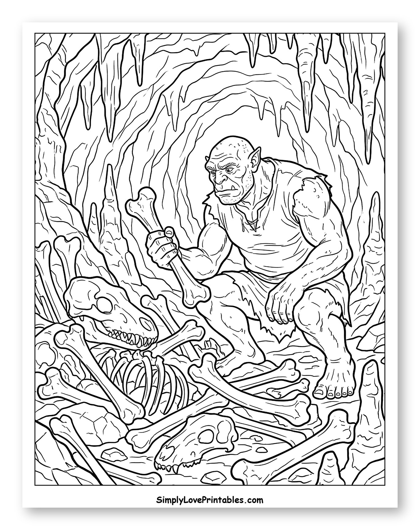 Ogre Holding a Bone in a Spooky Cave