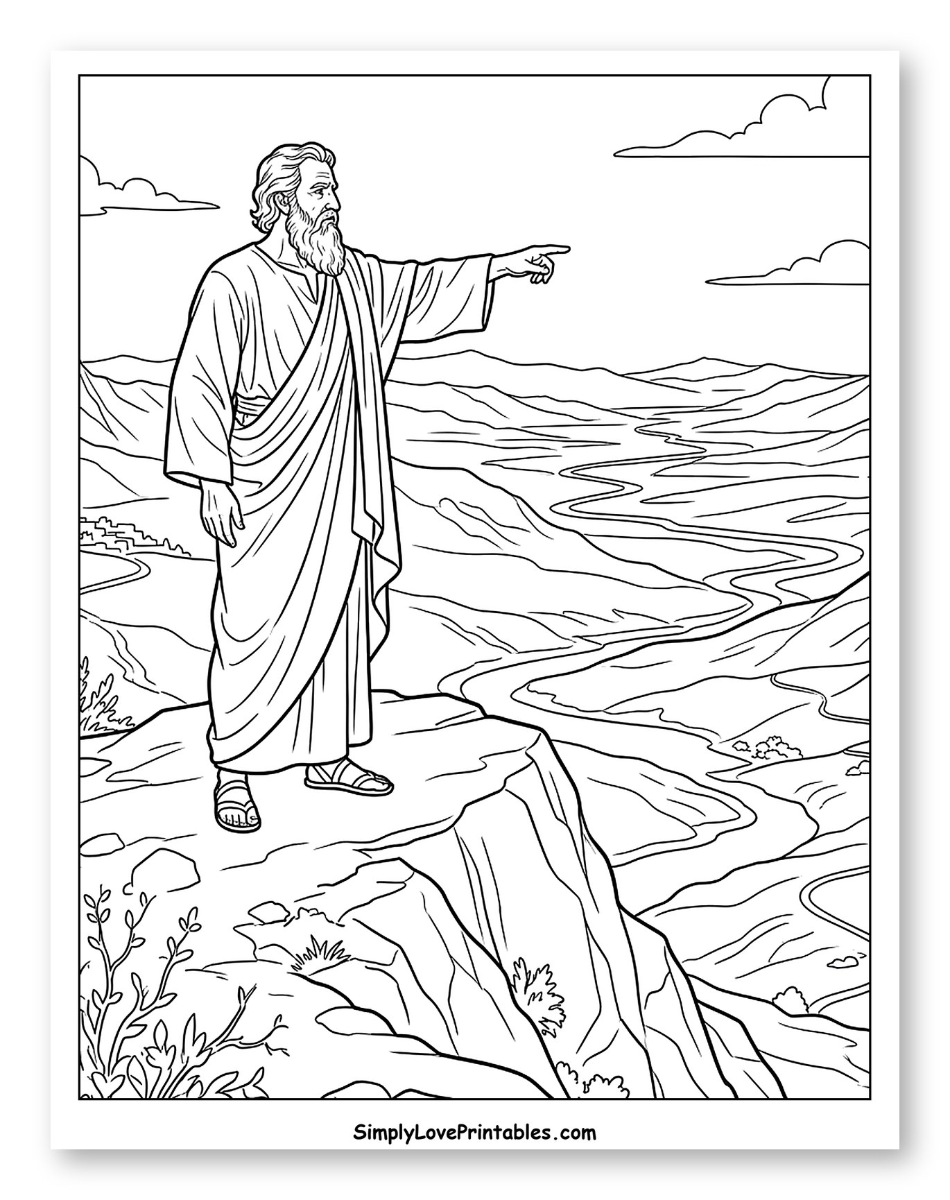 Old Man Pointing Over a River Valley