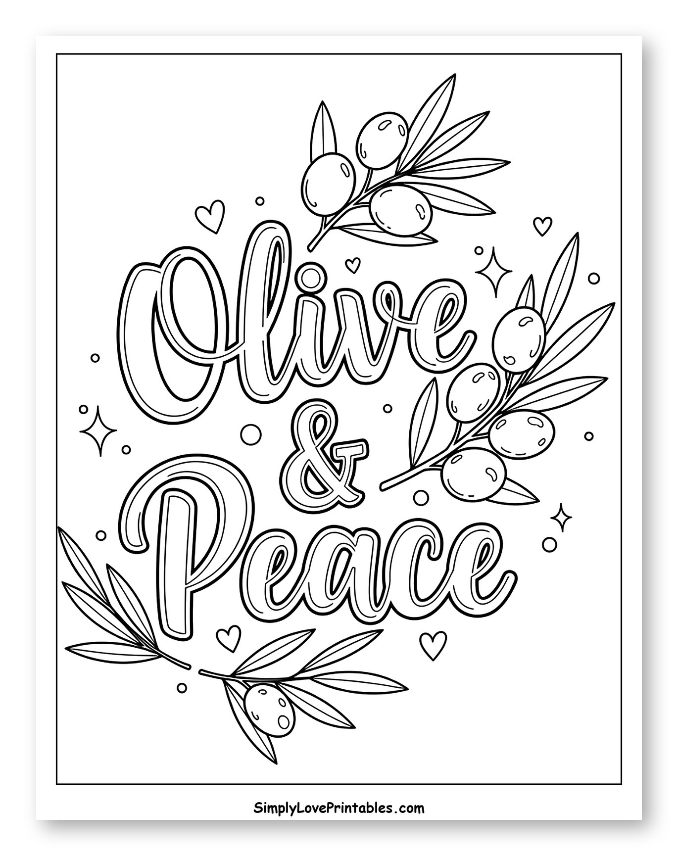 Olive and Peace with Olive Branches Coloring Sheet for Adults