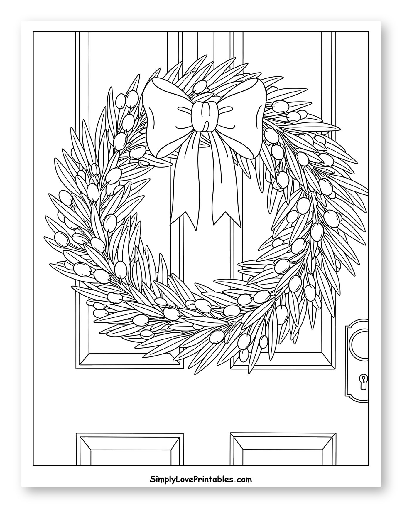 Olive Wreath on a Paneled Door Coloring Page for Kids