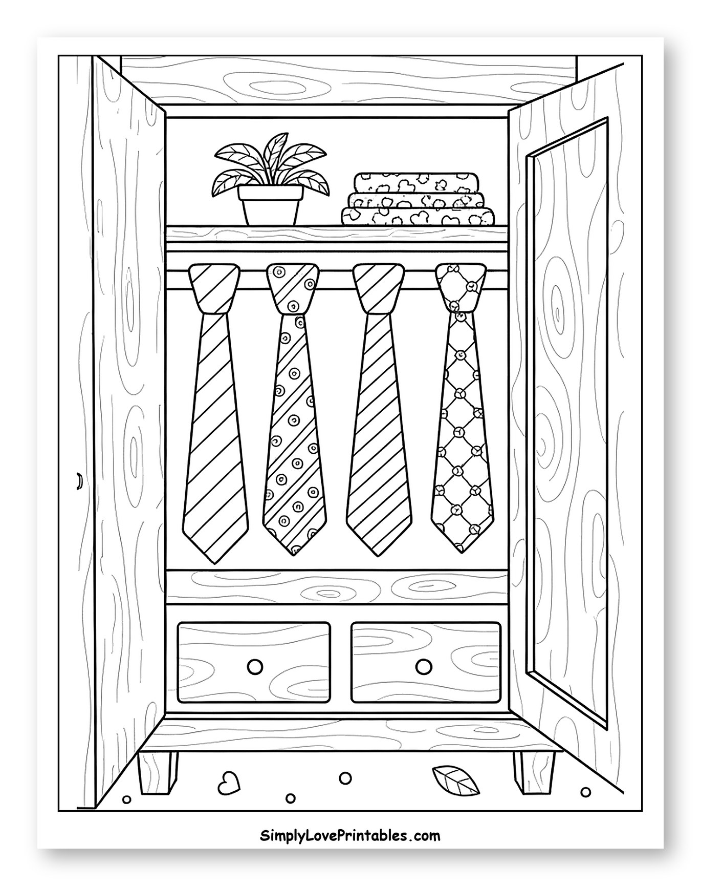 Open Closet with Ties and a Potted Plant