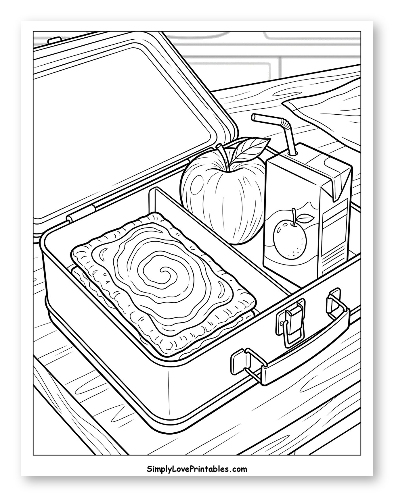 Open Lunchbox with Pop Tart, Apple, and Juice Coloring Page