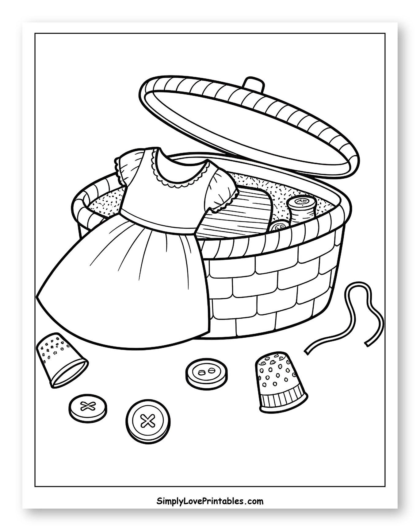 Open Sewing Basket with Dress and Notions