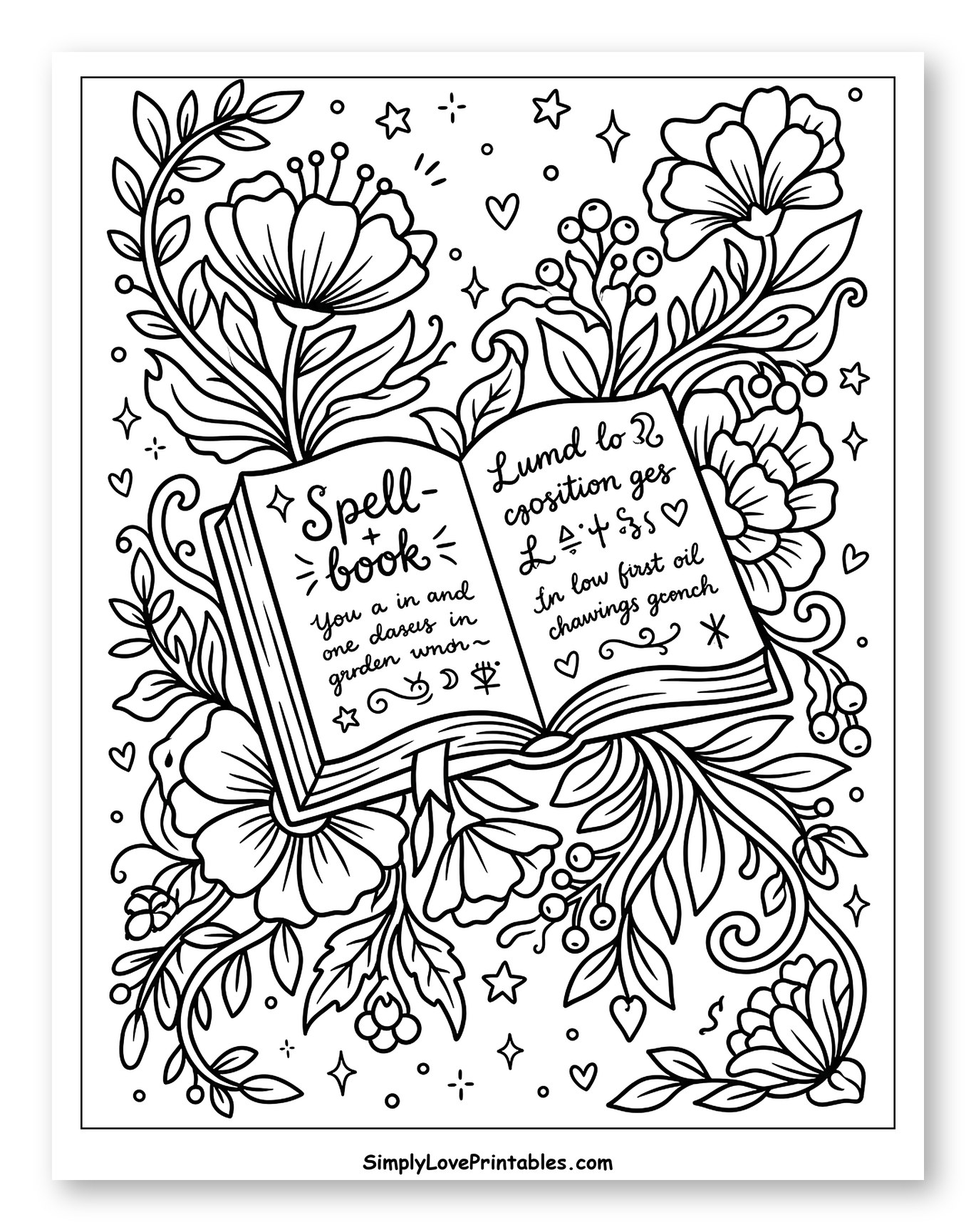 Open Spellbook Surrounded by Enchanted Flowers