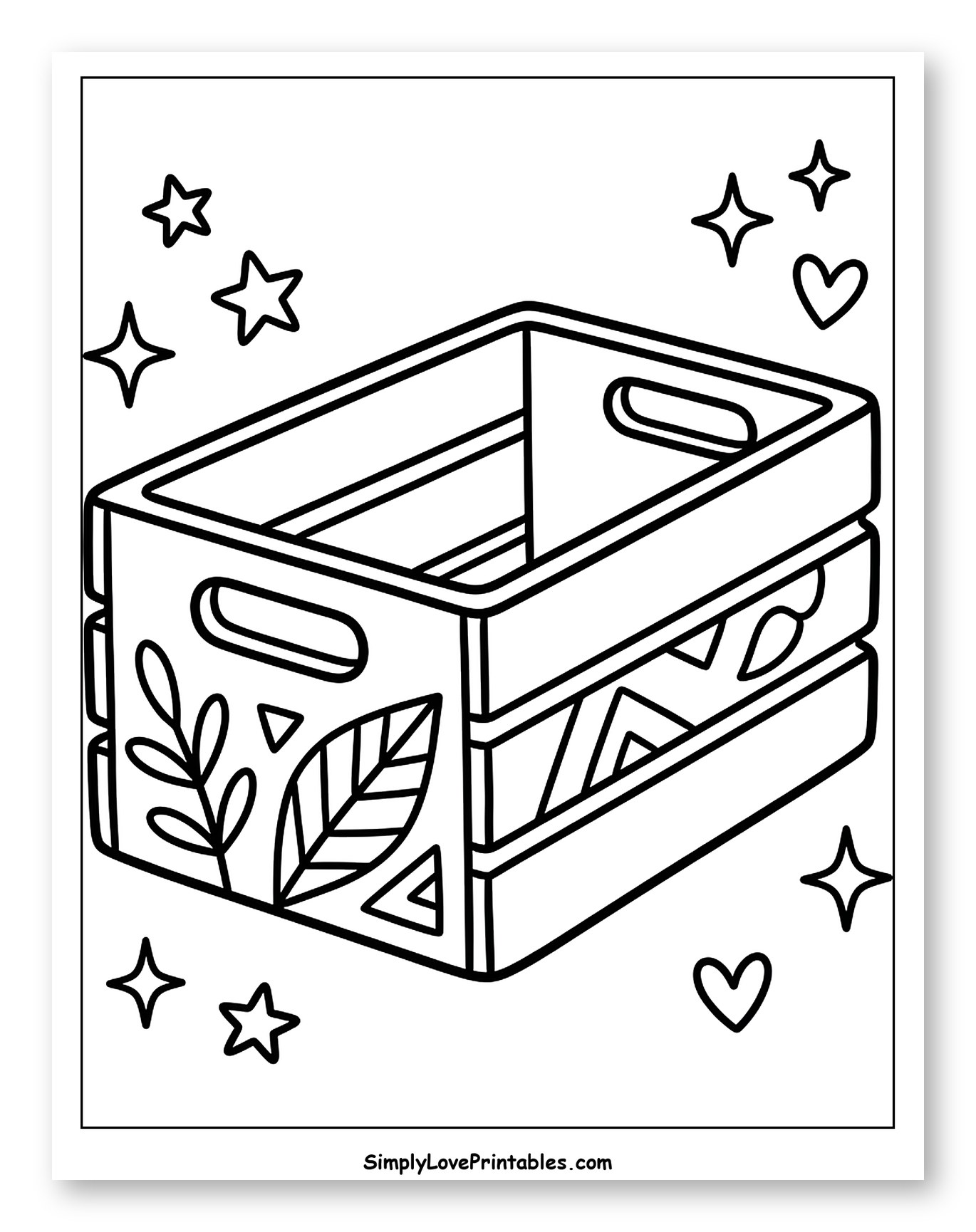 Open Storage Crate with Leaf and Geometric Decor