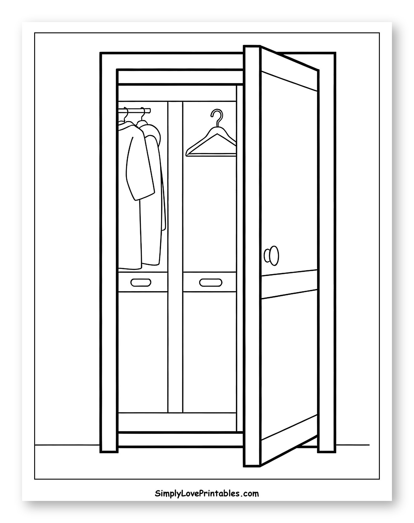 Open Wardrobe with Clothes and Hanger