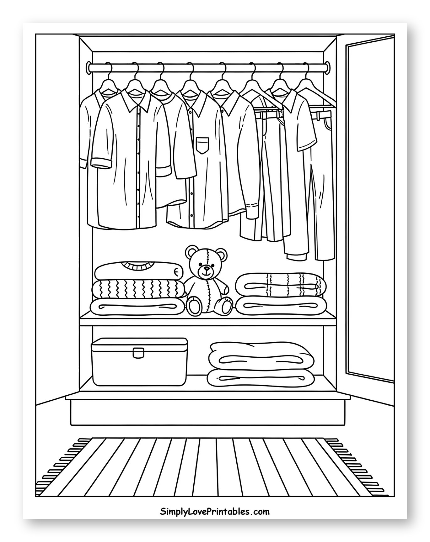 Open Wardrobe with Clothes and Teddy Bear