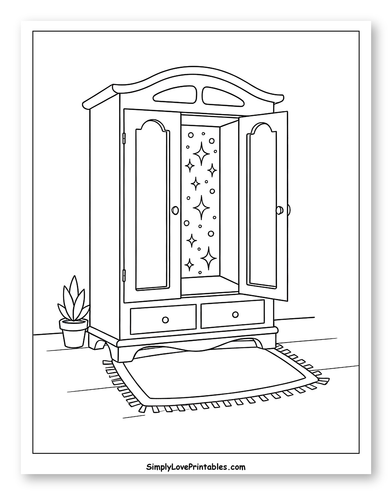 Open Wardrobe with Magical Sparkles Coloring Page for Kids