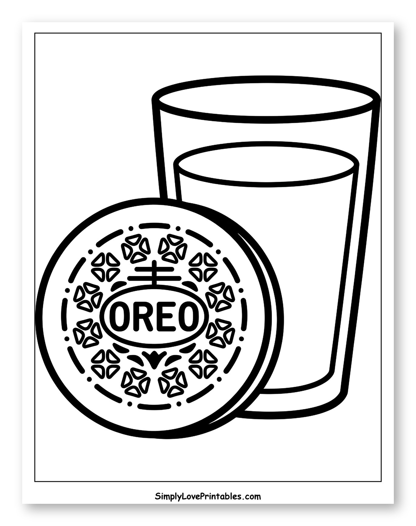 Oreo Cookie with a Glass of Milk Coloring Sheet for Toddlers