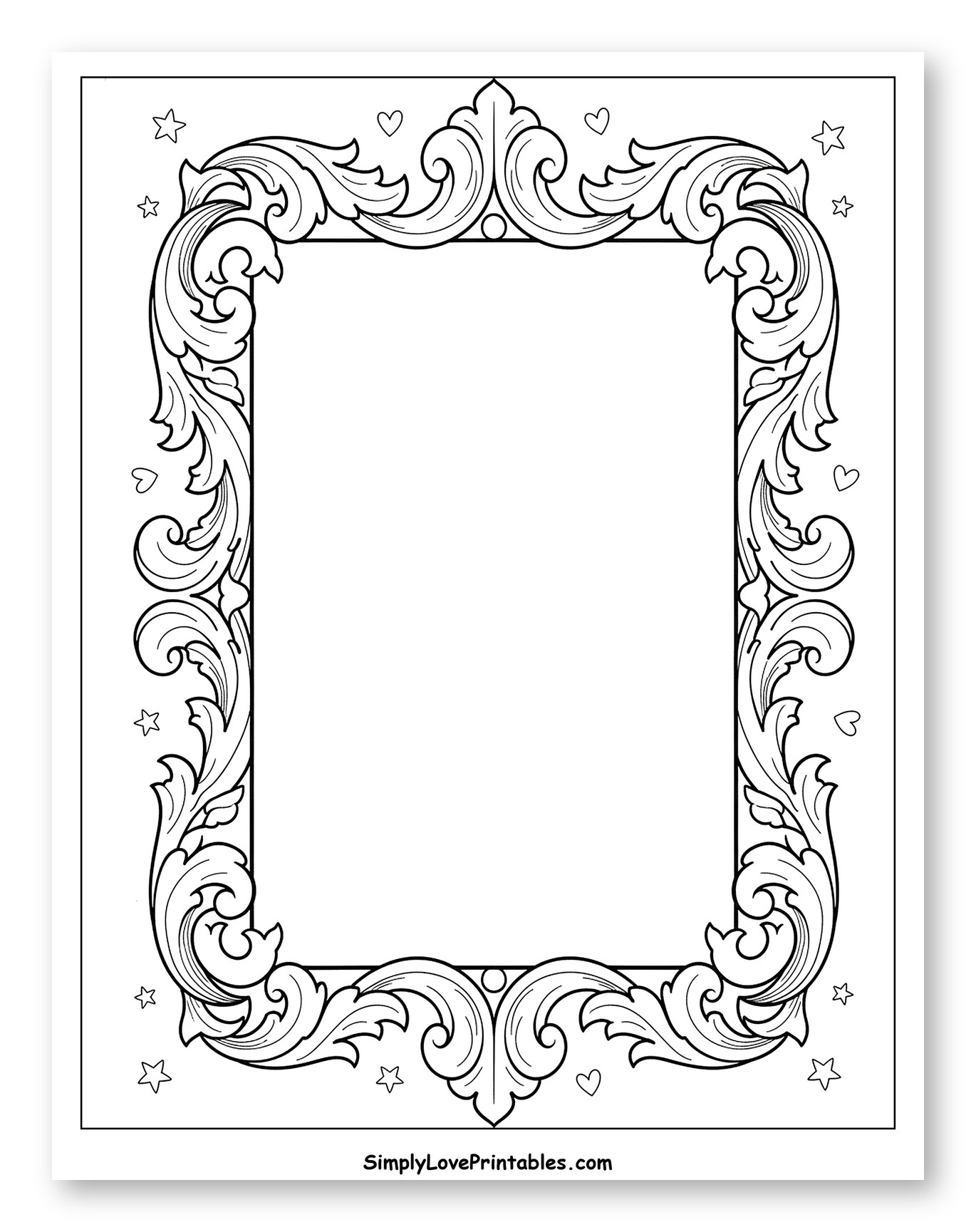 Ornate Baroque Frame with Stars and Hearts