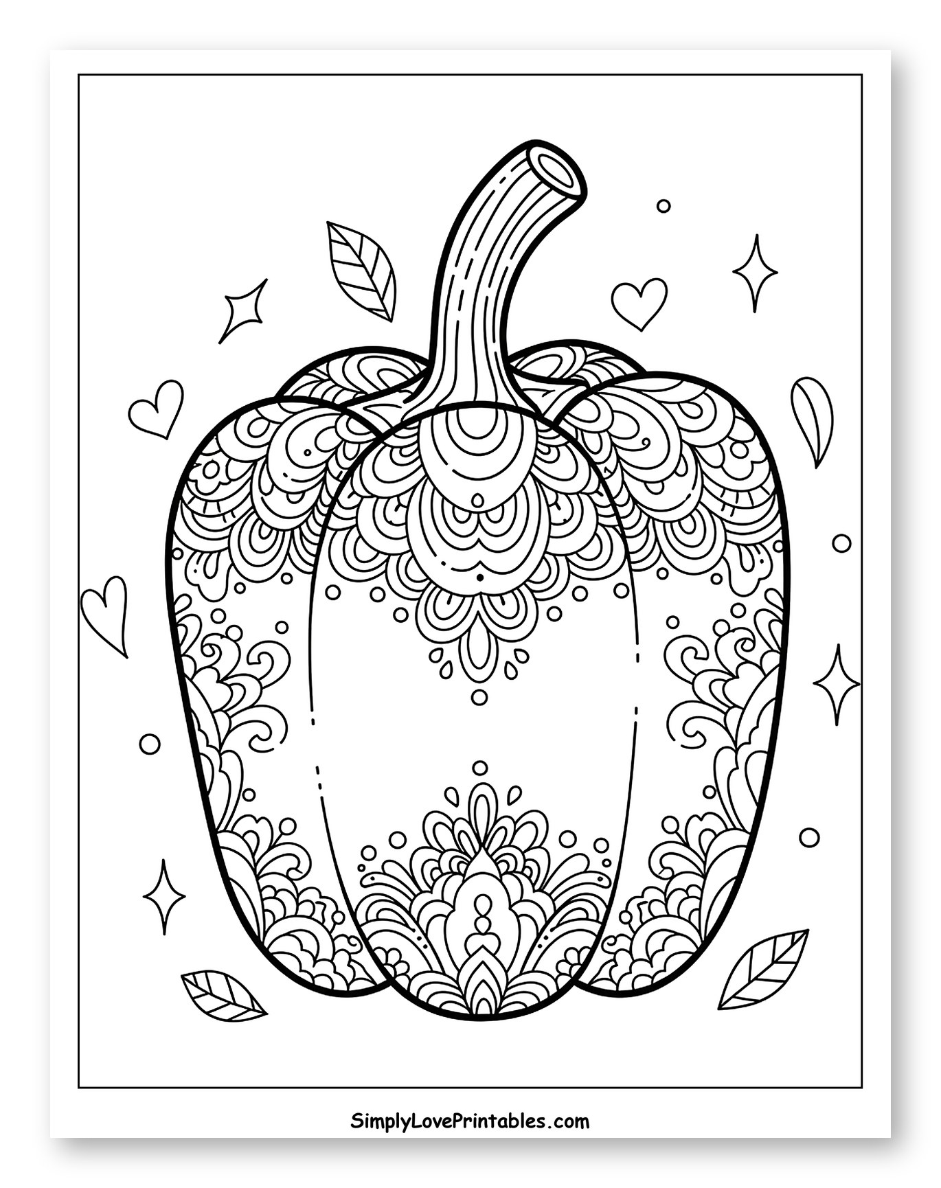 Ornate Bell Pepper Design with Mandala Elements Coloring Sheet for Adults
