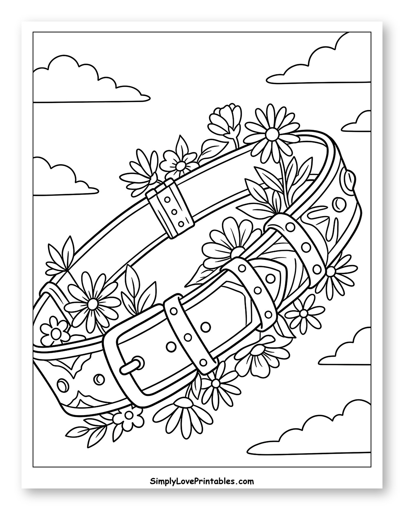 Ornate Belt with Daisies and Leaves Coloring Sheet for Kids