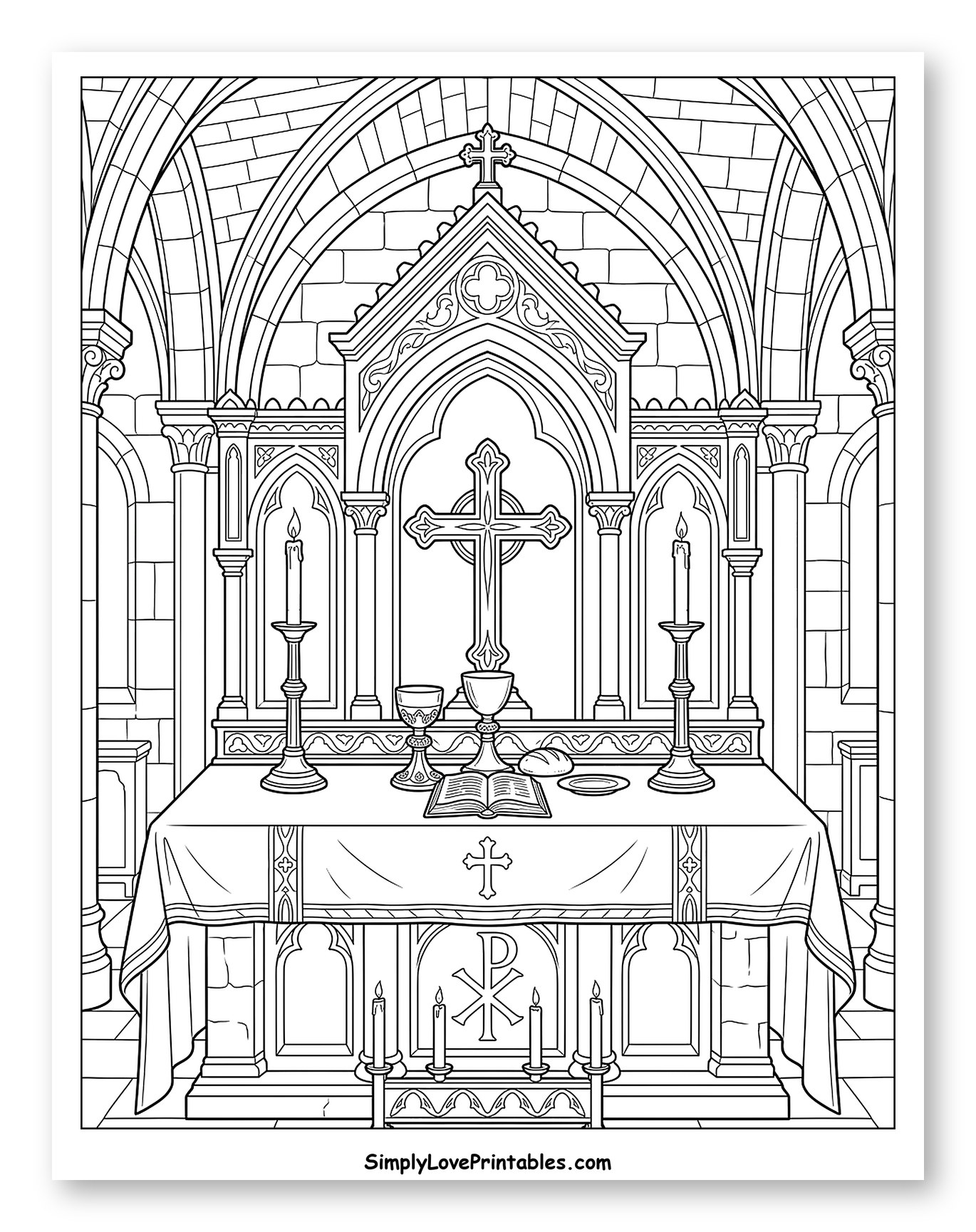 Ornate Church Altar with Communion Elements