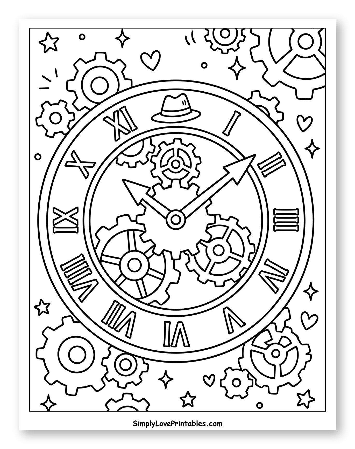 Ornate Clock Face with Gears and Fedora