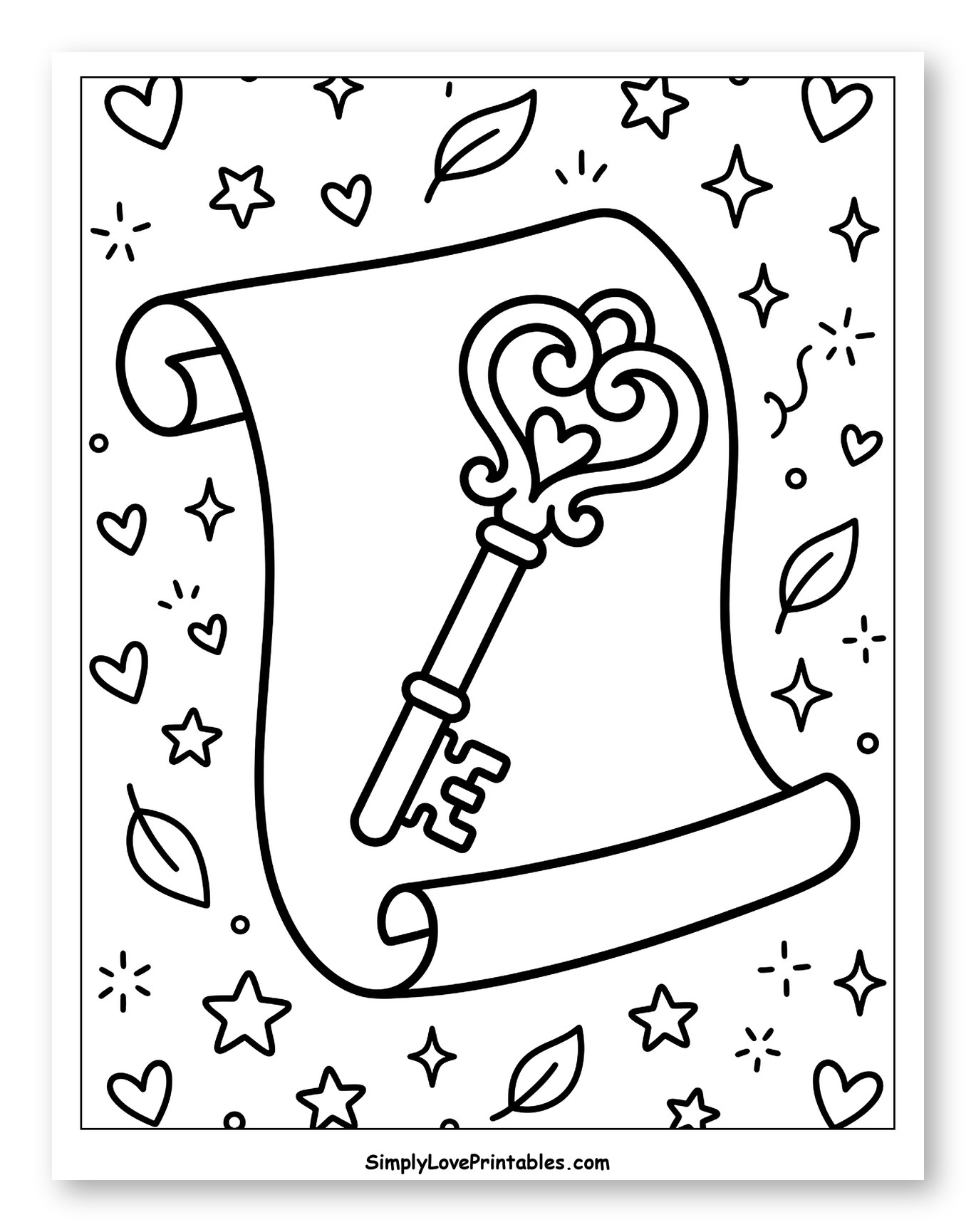 Ornate Key with Heart Bow on a Scroll